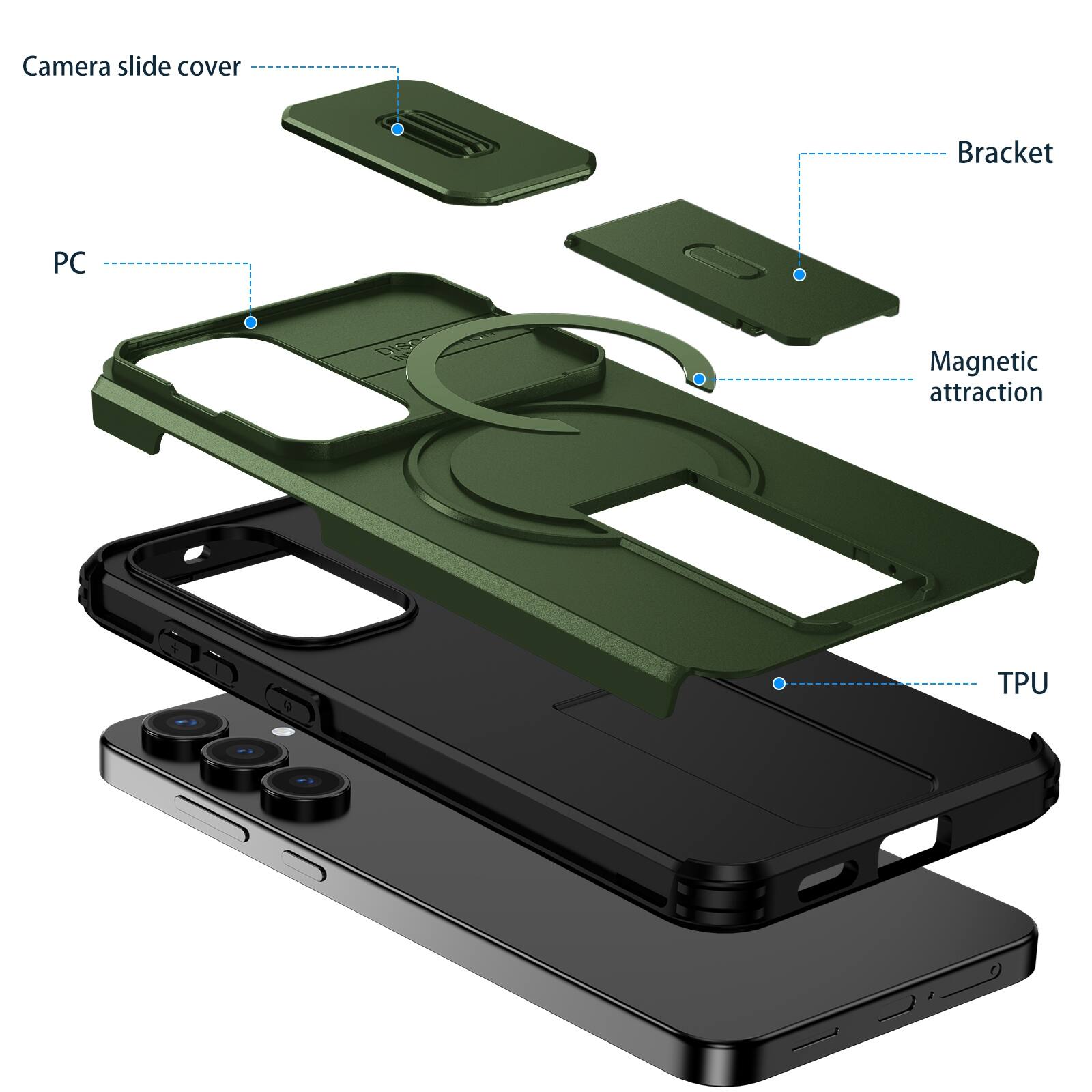 Camera slide cover  
Bracket  
PC  
Magnetic attraction  
TPU