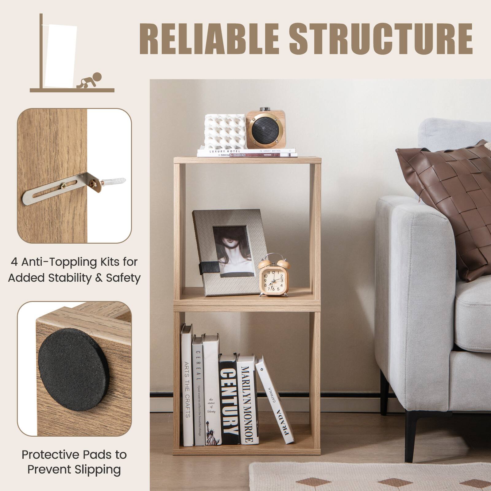 Reliable Structure: 4 Anti-Toppling Kits for Added Stability & Safety - Protective Pads to Prevent Slipping.