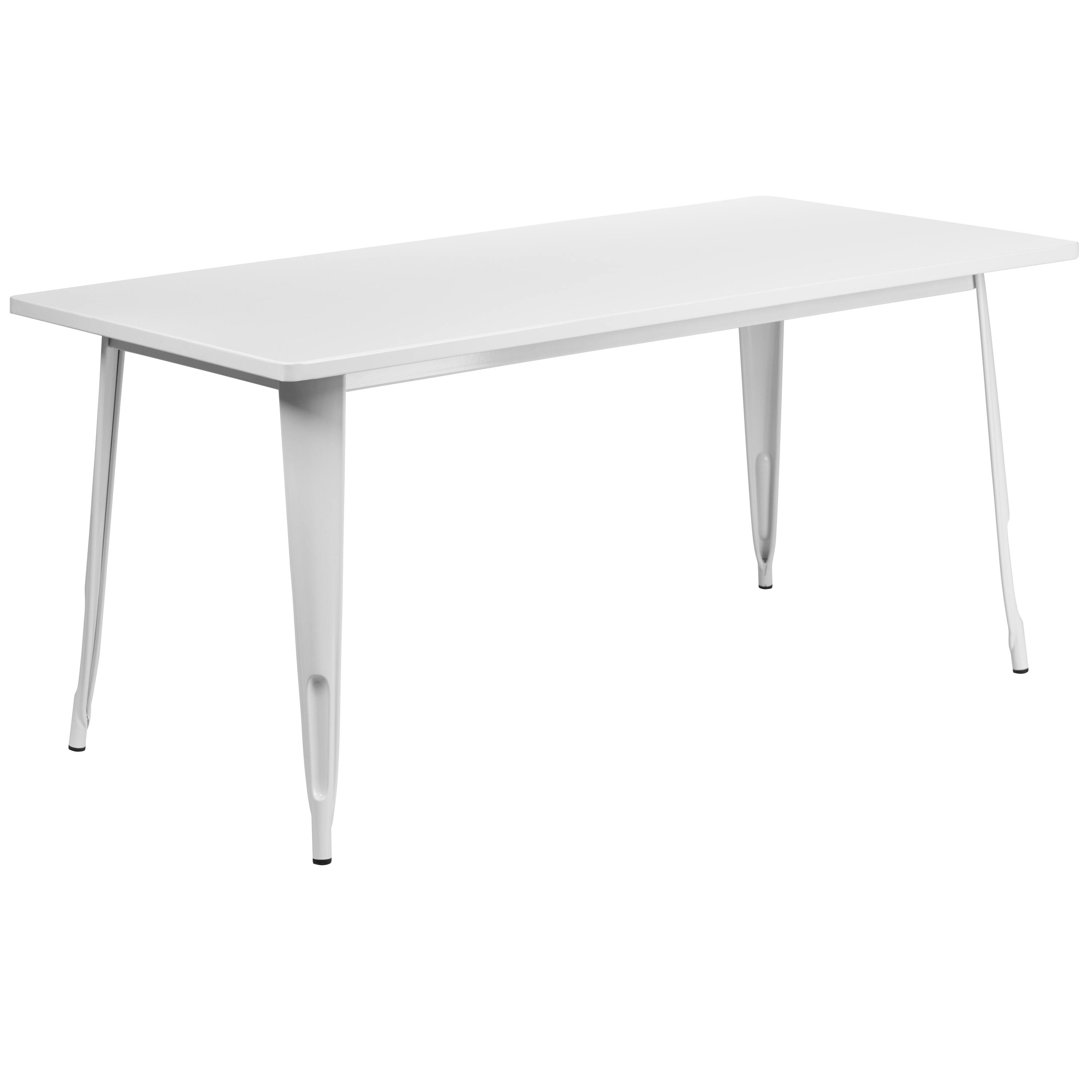 Alt View 3. Emma + Oliver - Commercial Grade Rectangular Metal Indoor-Outdoor Table Set with 6 Arm Chairs - White.