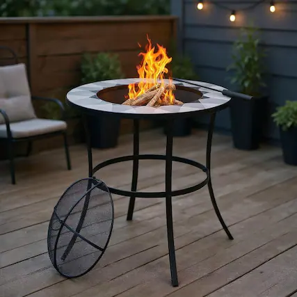 Front. Kadyn - Fire Pit Table Fire Bowl TableOutdoor Firepit Table235 Inches Round Fire Pit Table with Mesh Cover and Fire Poker - Black.