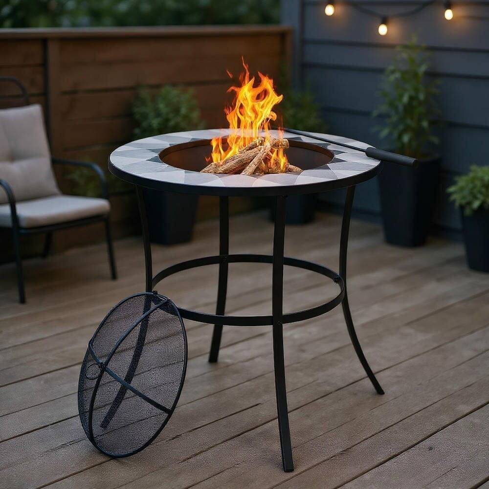 Front. Kadyn - Fire Pit Table Fire Bowl TableOutdoor Firepit Table235 Inches Round Fire Pit Table with Mesh Cover and Fire Poker - Black.