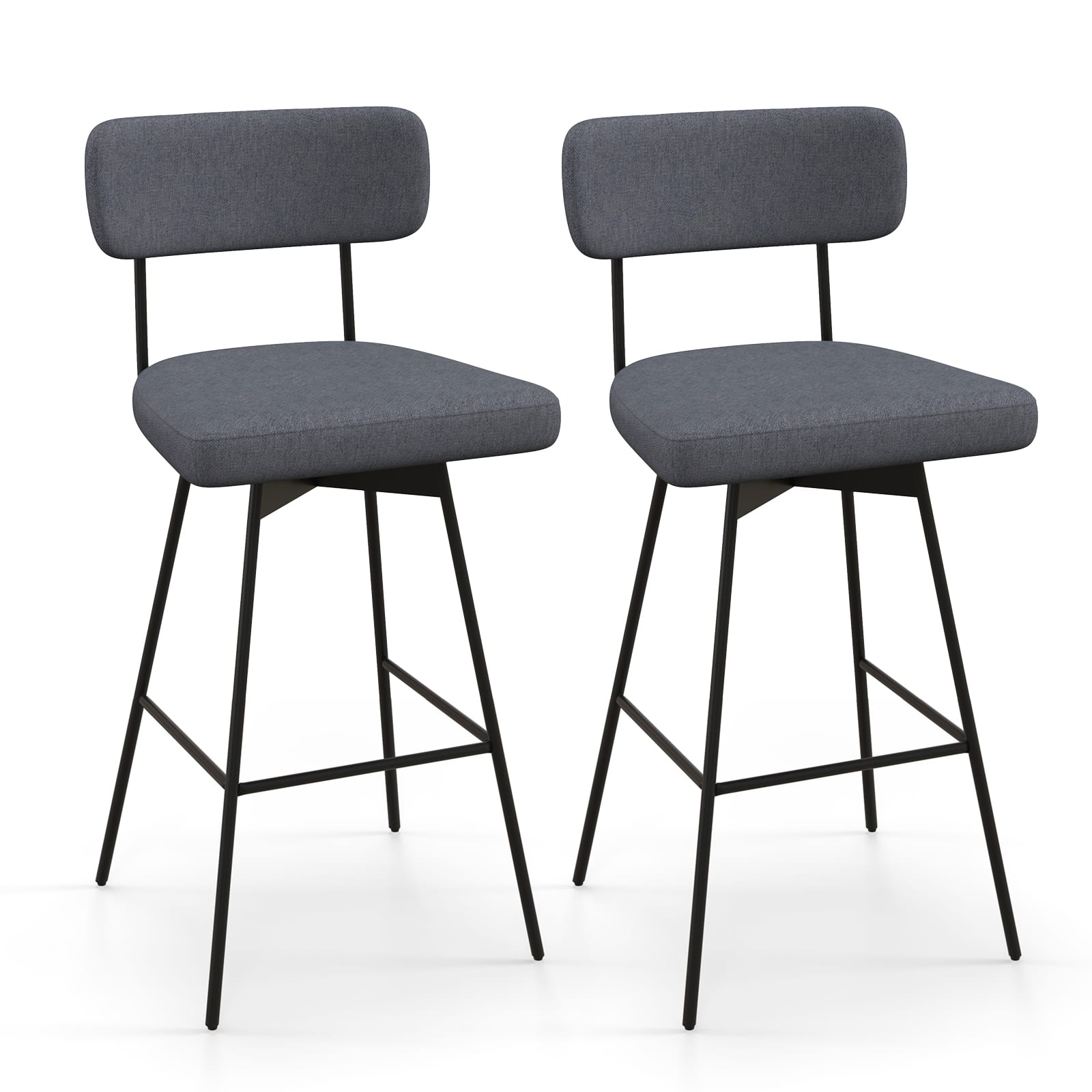 Ecooso - 25 Inch Counter Height Swivel Bar Stools Set of 2, Upholstered Seat with Footrest - Gray