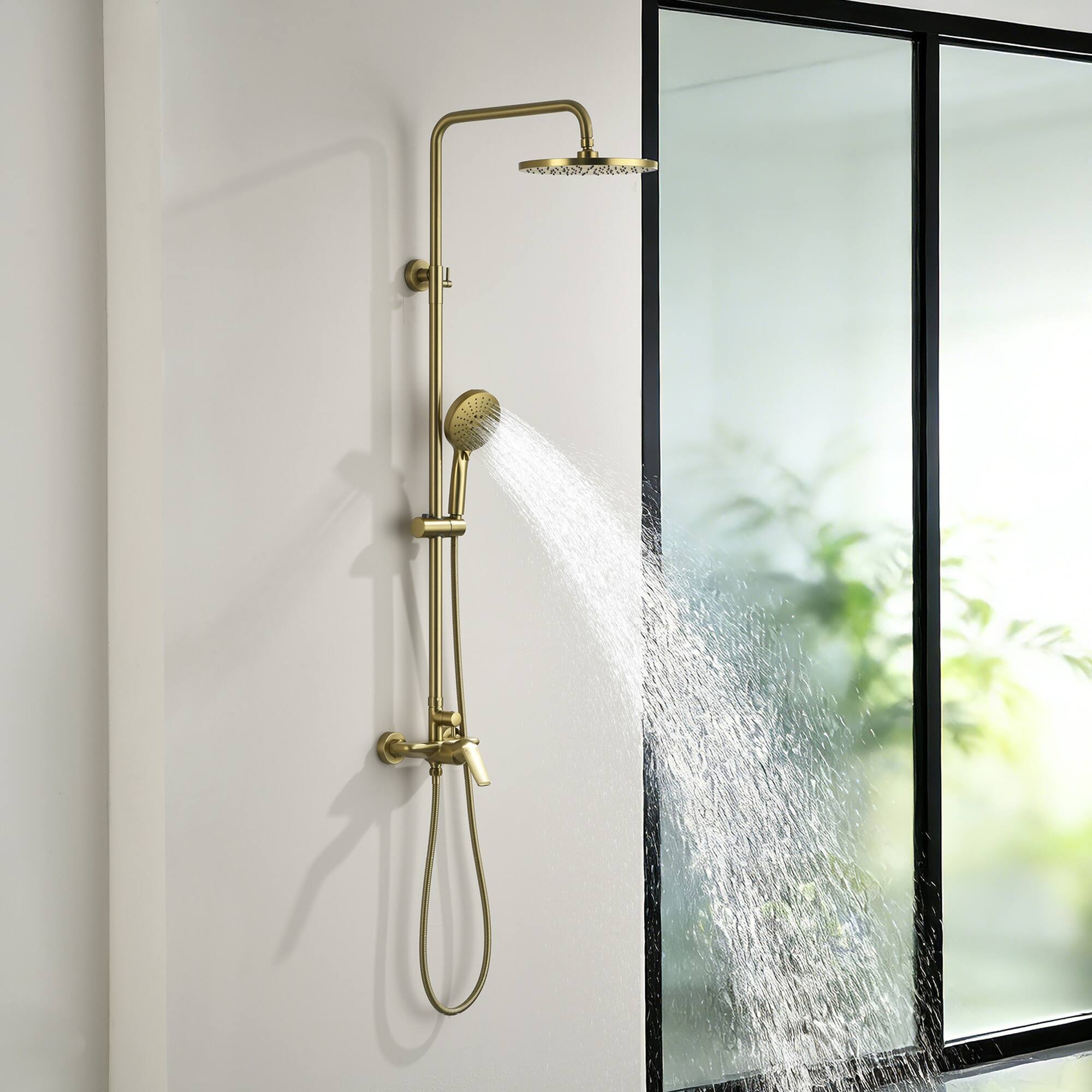 Alt View 2. Boyel Living - Brushed Gold Shower Set Brass SUS304 2-Function 10-Inch ABS Top Spray 3-Function Handheld cUPC - Brushed Gold.