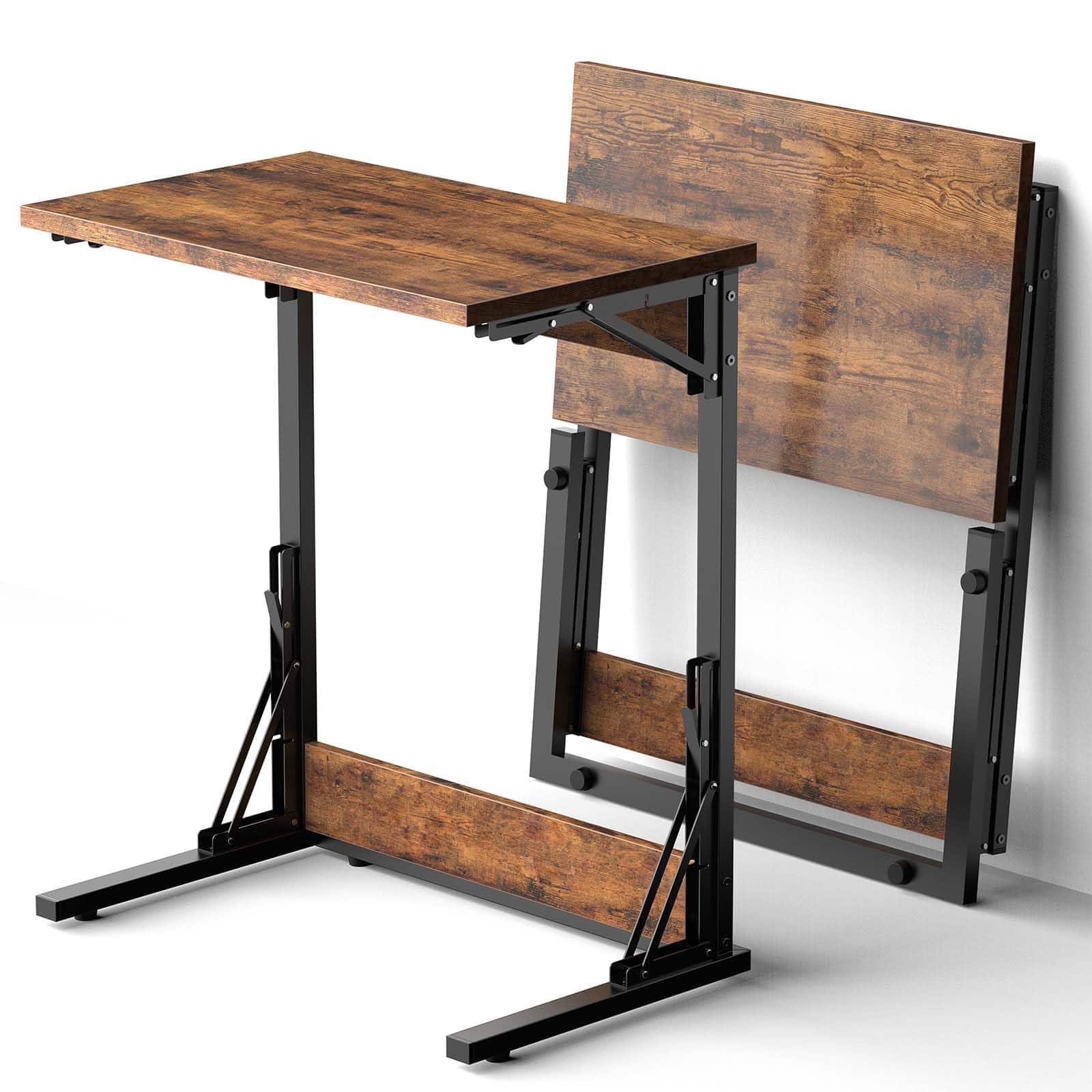 Fabibe - 24" Folding C Shaped End Table Small Sofa Side Laptop Desk Couch Tv Tray For Living Room Bedroom Rustic Brown - Brown 2 Pcs