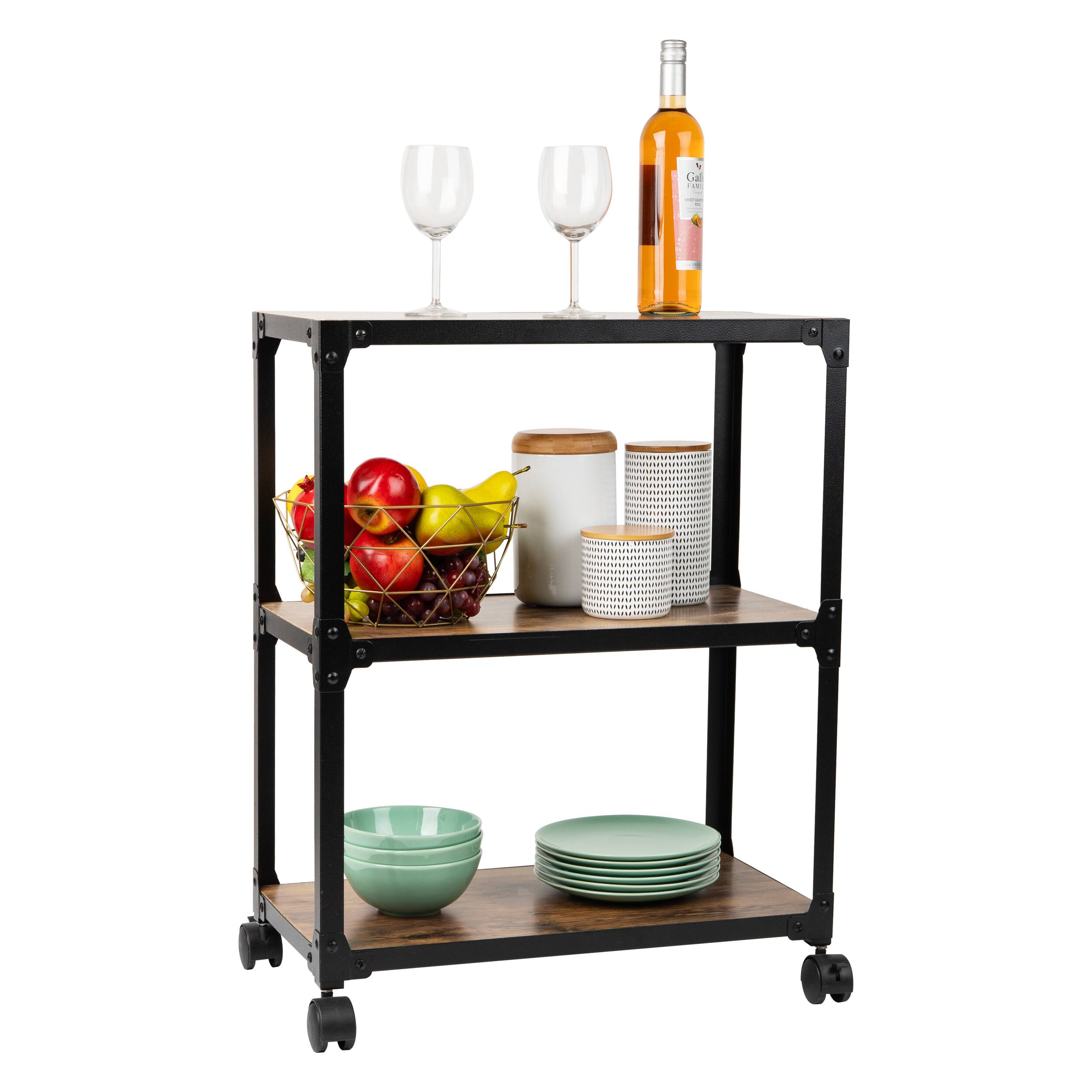 Alt View 11. Mind Reader - Bar Cart, Rolling Cart, Microwave Stand, 3-Tier, Coffee Cart, Kitchen, Wood Metal, 23"L x 12"W x 29.5"H - Black.
