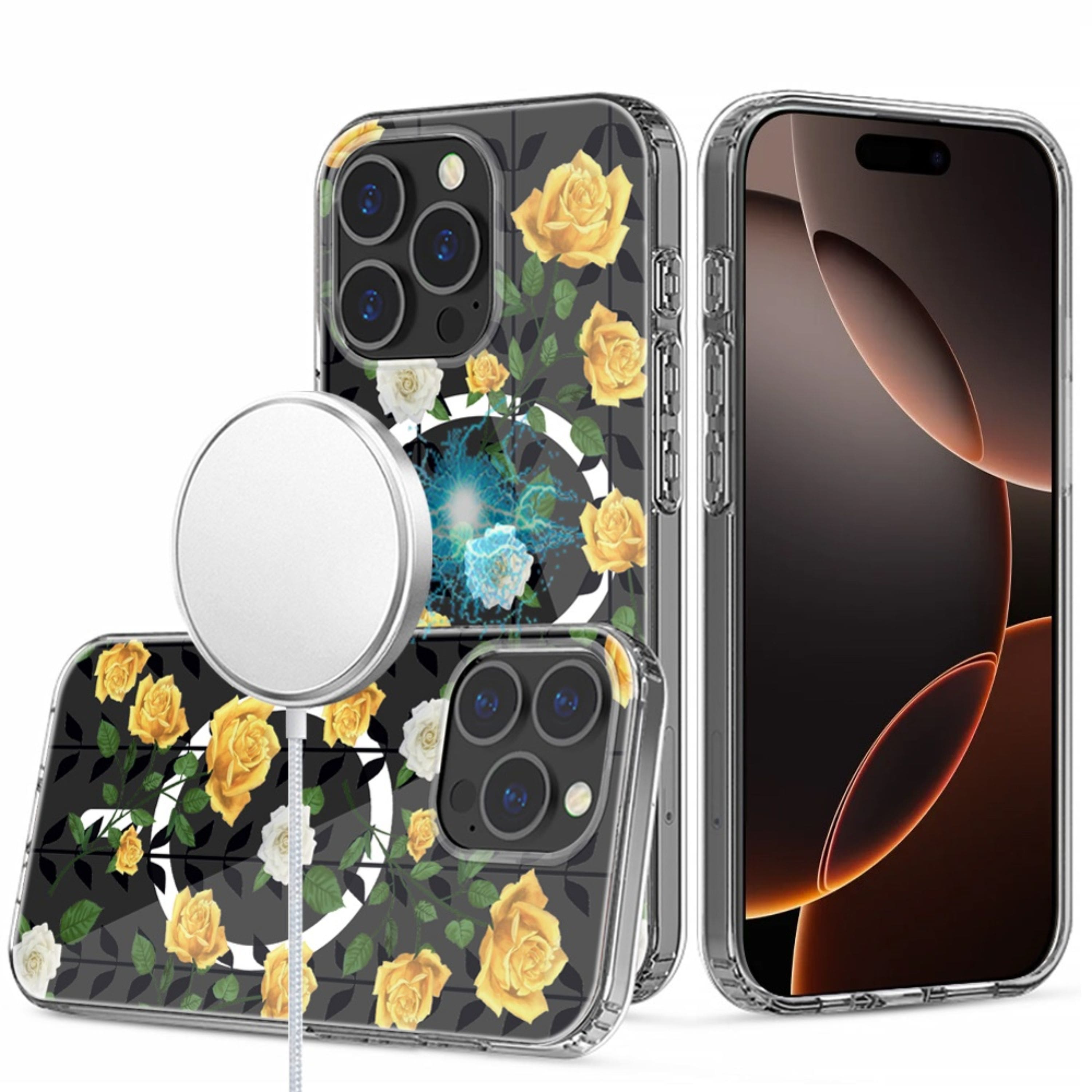 Kitcheniva - Floral Print Clear Magnetic Circle Plus Tempered Glass For iPhone 16 Pro Max Case H - Multicolor price history on PriceWatchPro