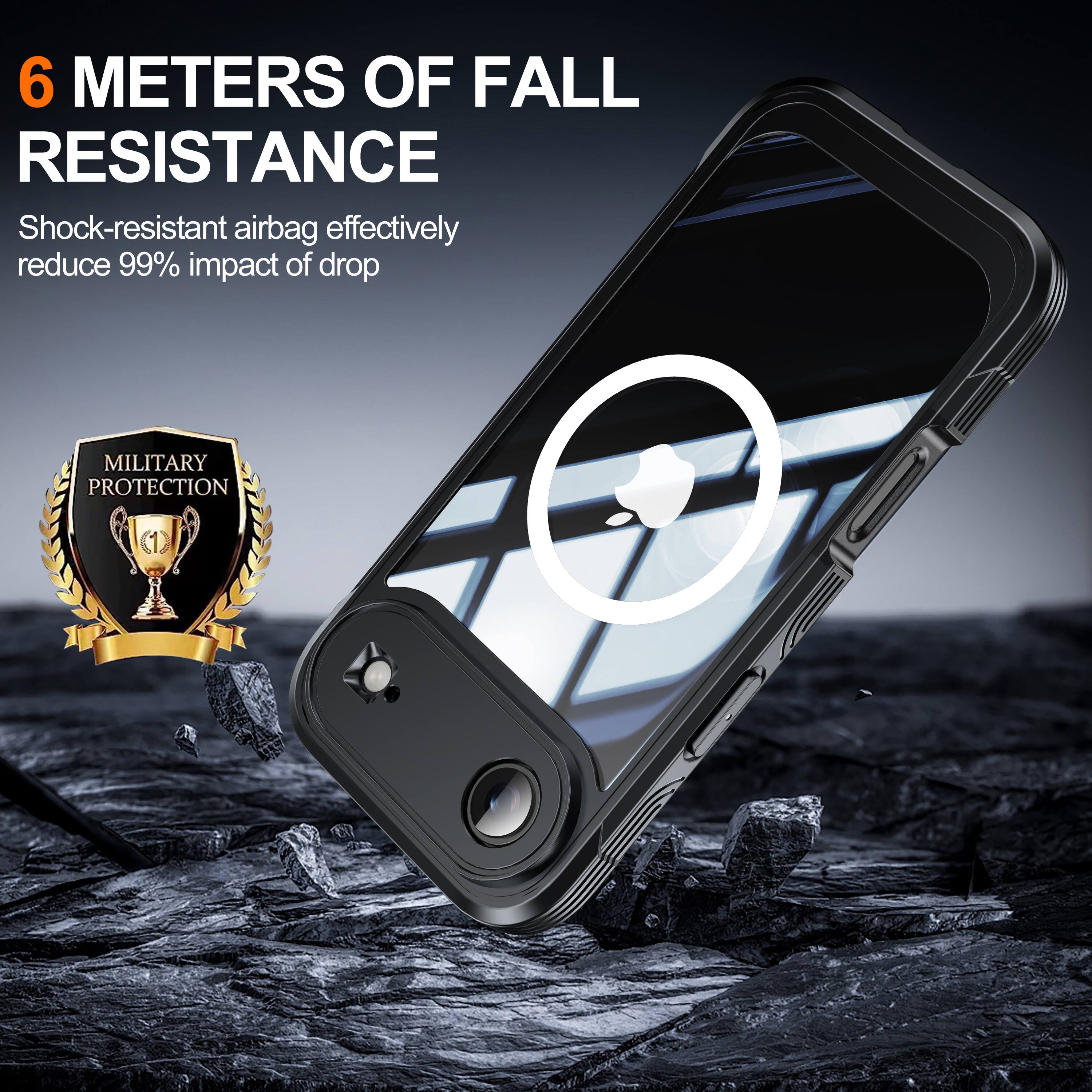 6 METERS OF FALL RESISTANCE  
Shock-resistant airbag effectively reduce 99% impact of drop  
MILITARY PROTECTION