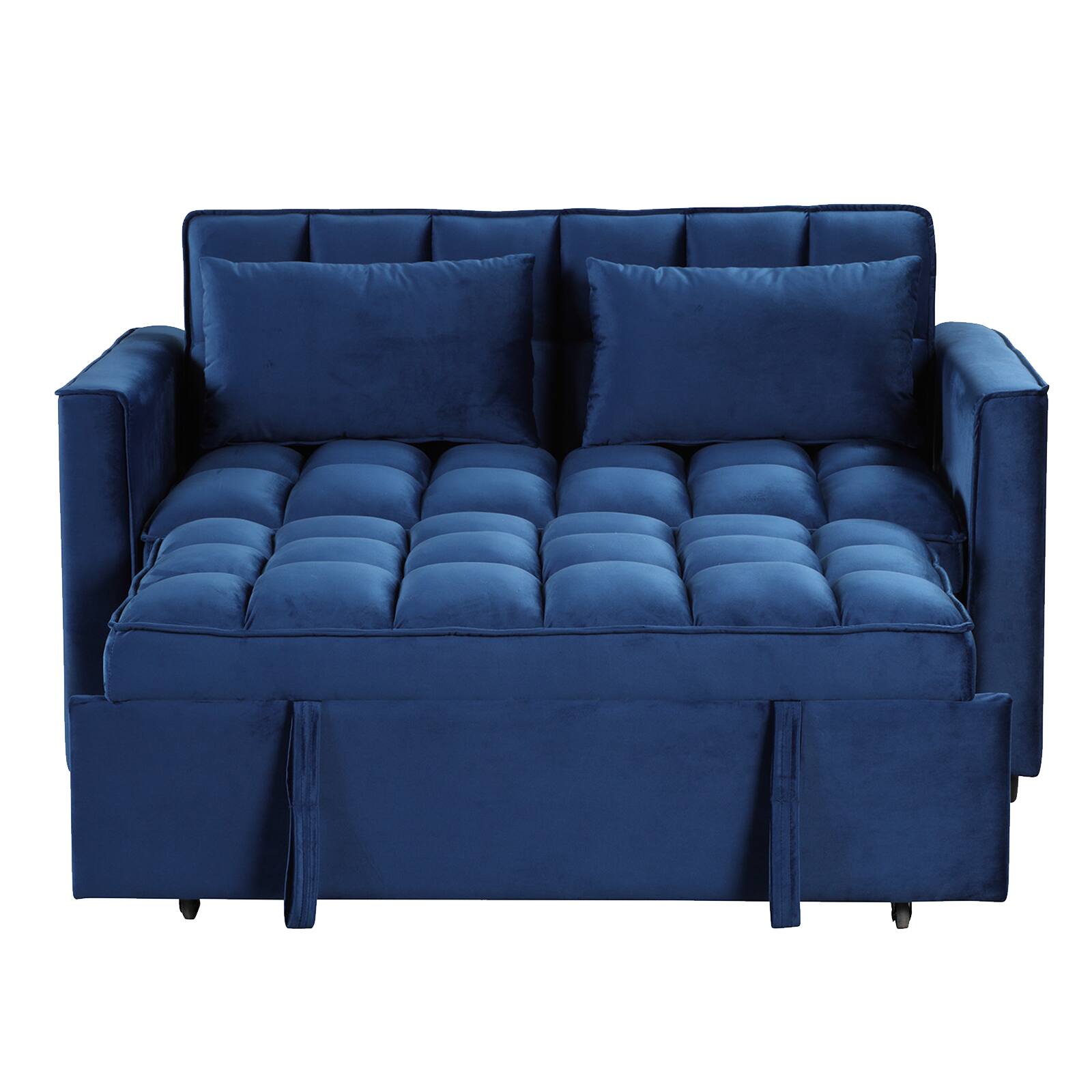 Alt View 10. Bestier - Convertible Velvet Sofa Bed 3-in-1 Upholstered Pull Out Sleeper Sofa with 2 Pillows - Blue.