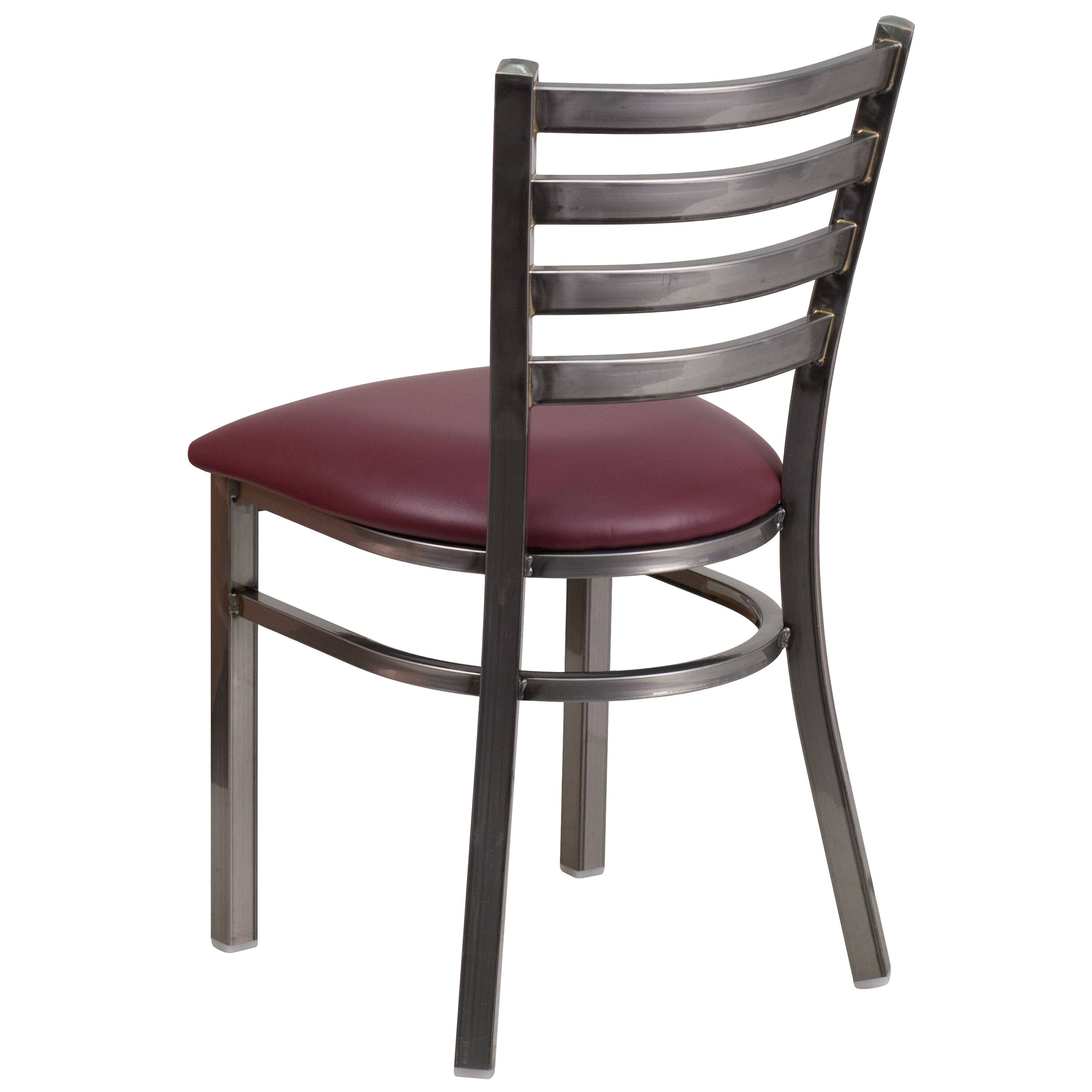 Alt View 4. Emma + Oliver - 2 Pack Clear Coated Ladder Back Metal Restaurant Chair - Burgundy Vinyl Seat/Clear Coated Metal Frame.