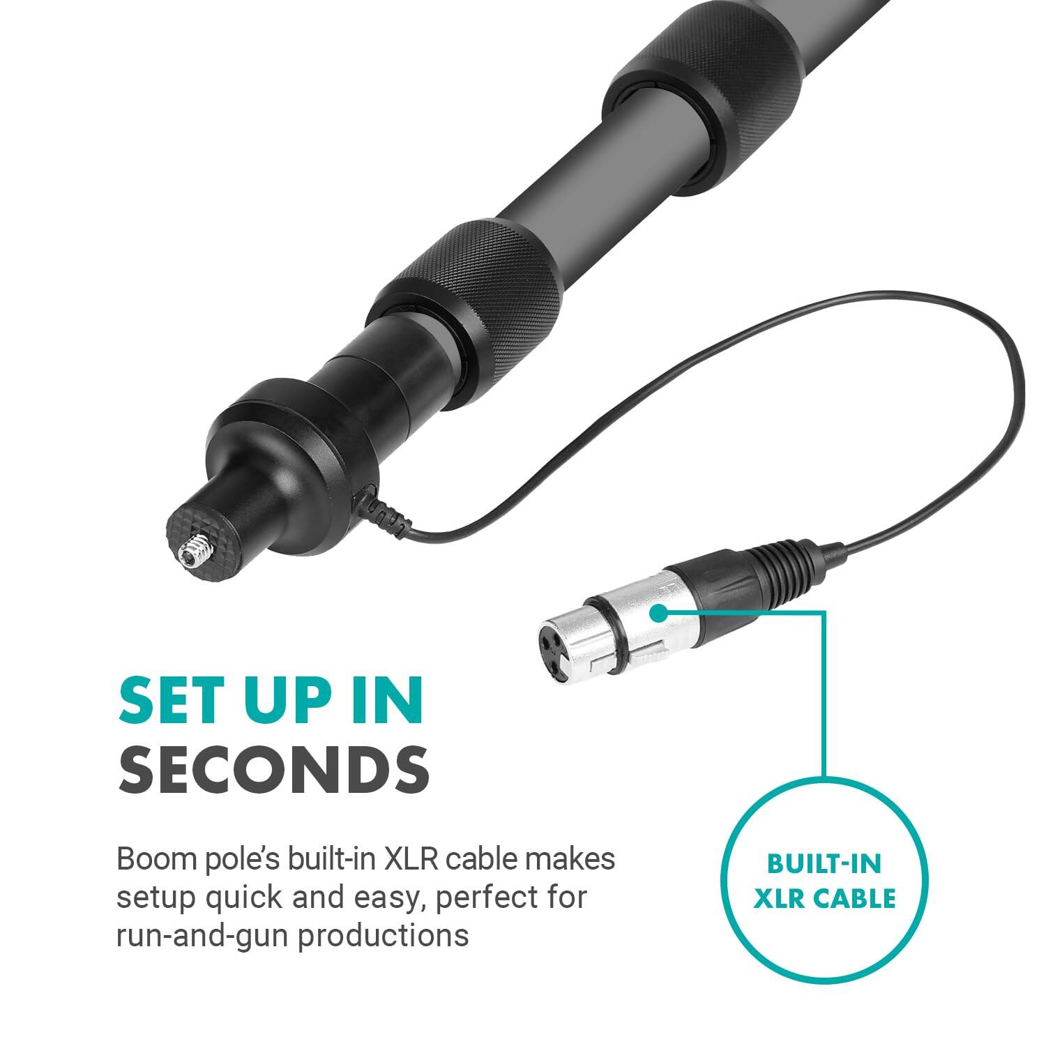 SET UP IN SECONDS

Boom pole's built-in XLR cable makes setup quick and easy, perfect for run-and-gun productions

BUILT-IN XLR CABLE
