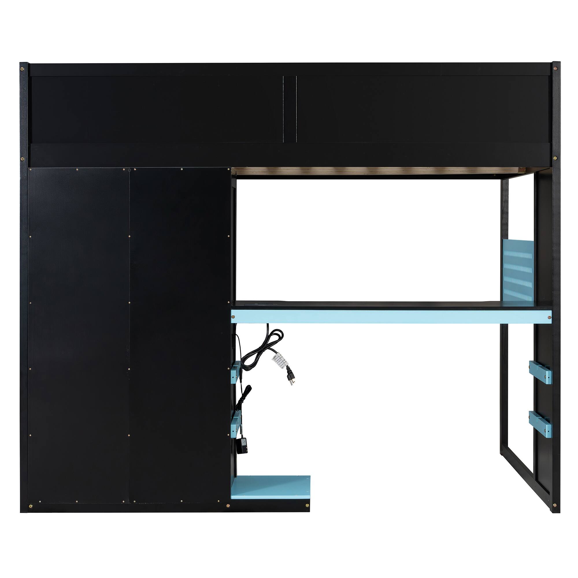 Alt View 1. Anysun - Full Size Wood Loft Bed with Desk, Multi-storage Shelves,USB and RGB Light - Blue.