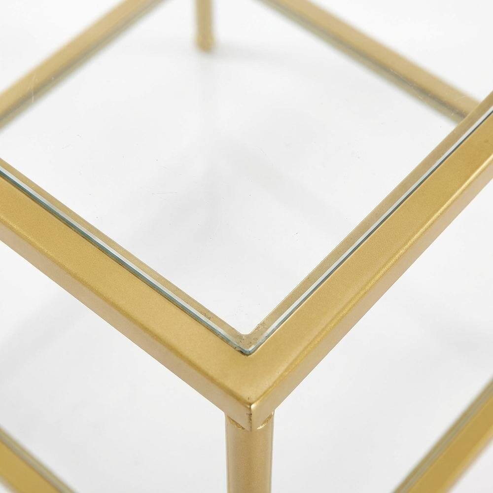 Back. FurniFact - Wood Finish End Table with Smooth Surface and Sturdy Support - Gold And Clear.