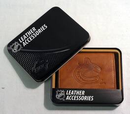 Rico Industries - Vancouver Canucks NHL Embossed Brown Leather Trifold Wallet - Multi