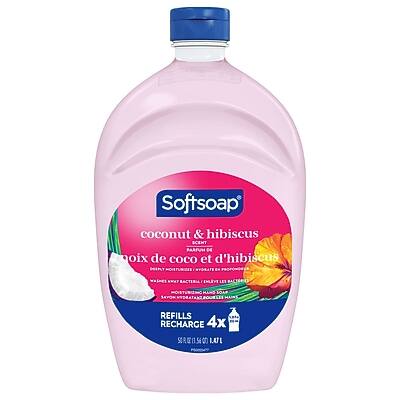 Softsoap  
Coconut & Hibiscus  
Scented Liquid Hand Soap  
Huile de coco et d'hibiscus  
REFILLS RECHARGE 4x  
1.56 L (1.56 QT)