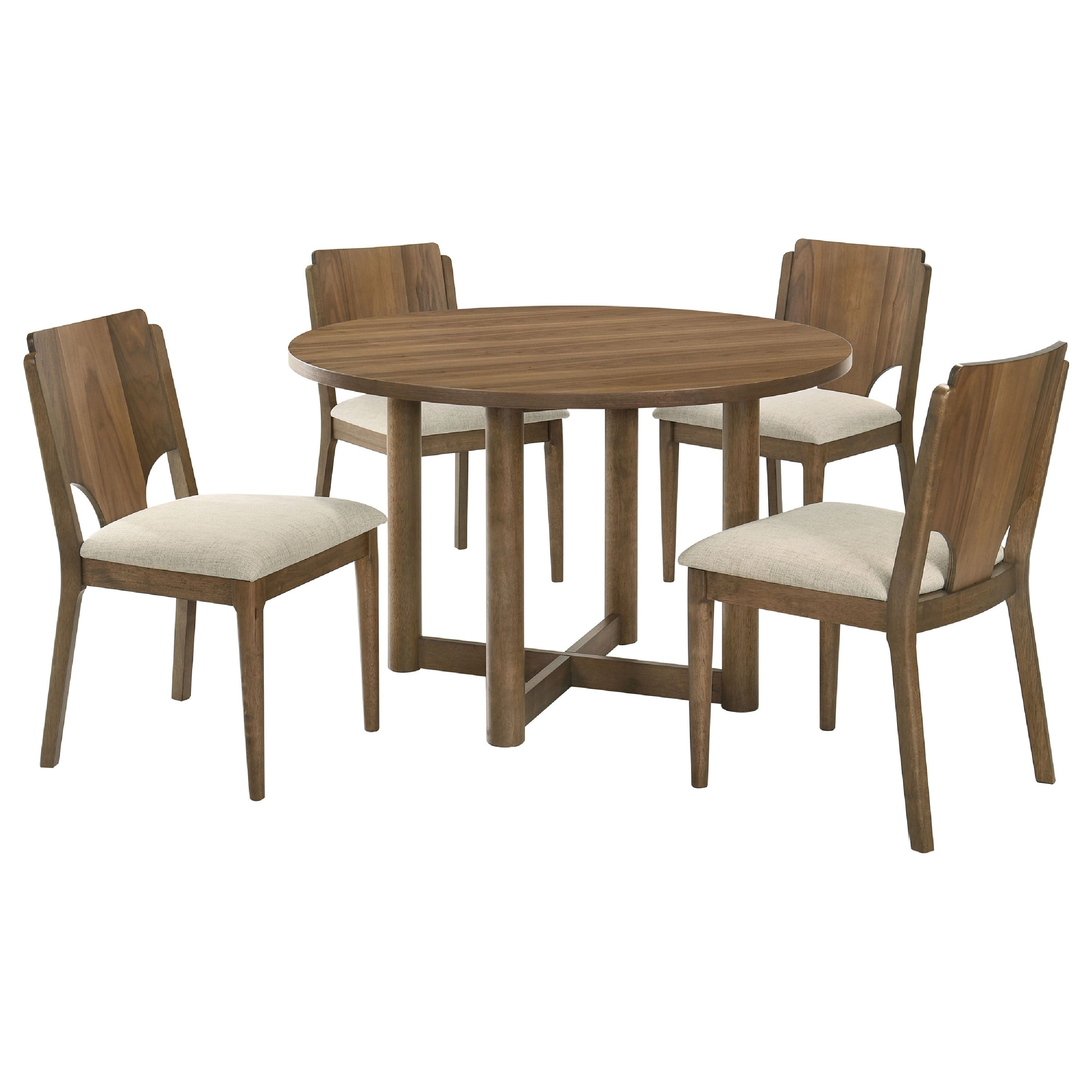 Manhattan Lane - Billie 5pc Round Dining Table and 4 Chairs Set - Walnut Brown, Beige price history on PriceWatchPro