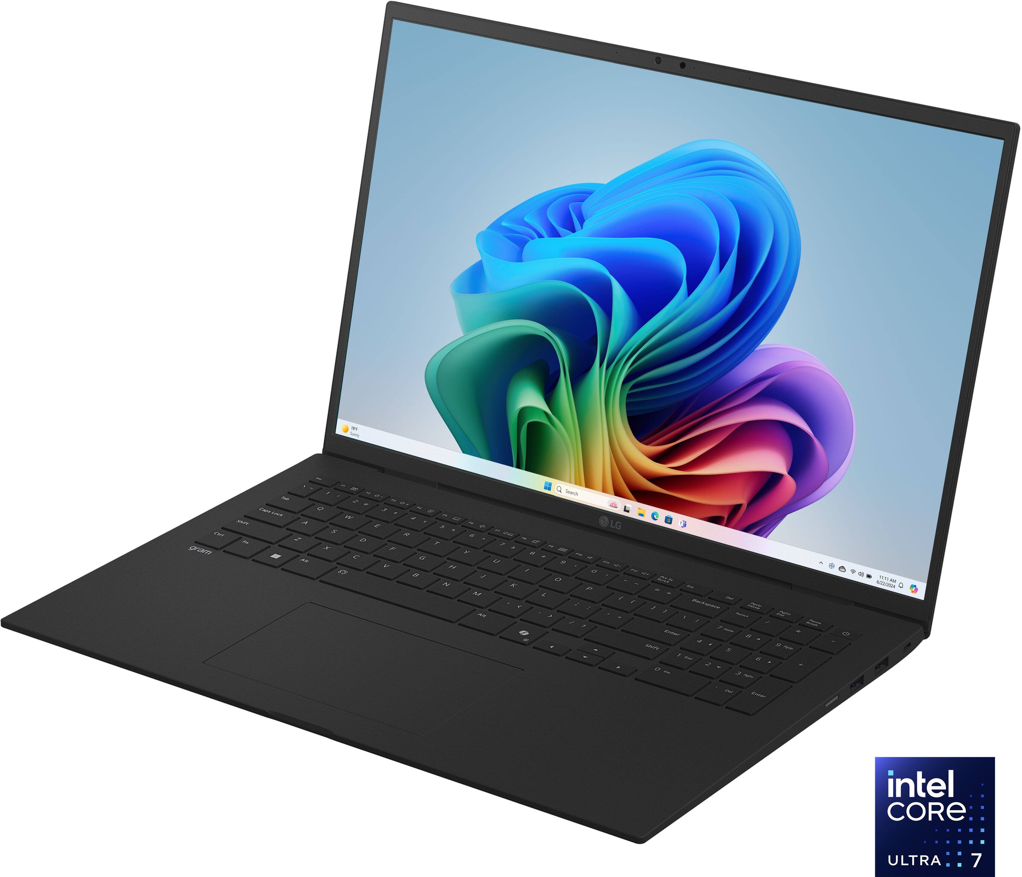 Sure, here is the corrected and grouped text:

---

**Intel Core Ultra 7**

**LG**

**AELNOS**

---

This text appears to be related to the branding and specifications of the laptop in the image.