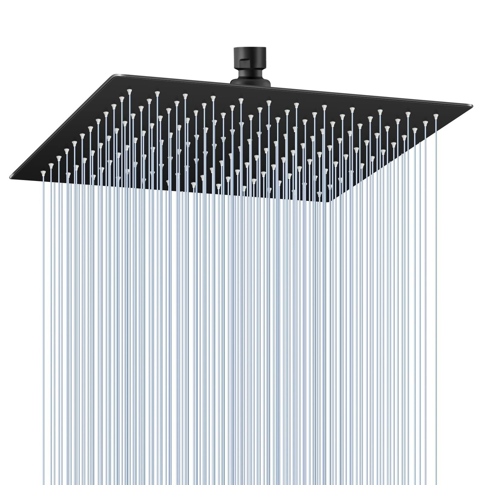 Paradigms Interiors - Large Rain Shower Head All Metal 304 Stainless Full Body Rainfall With 324 Silicone Nozzles Waterfall Bathr - B-Matte Black-16 Inch