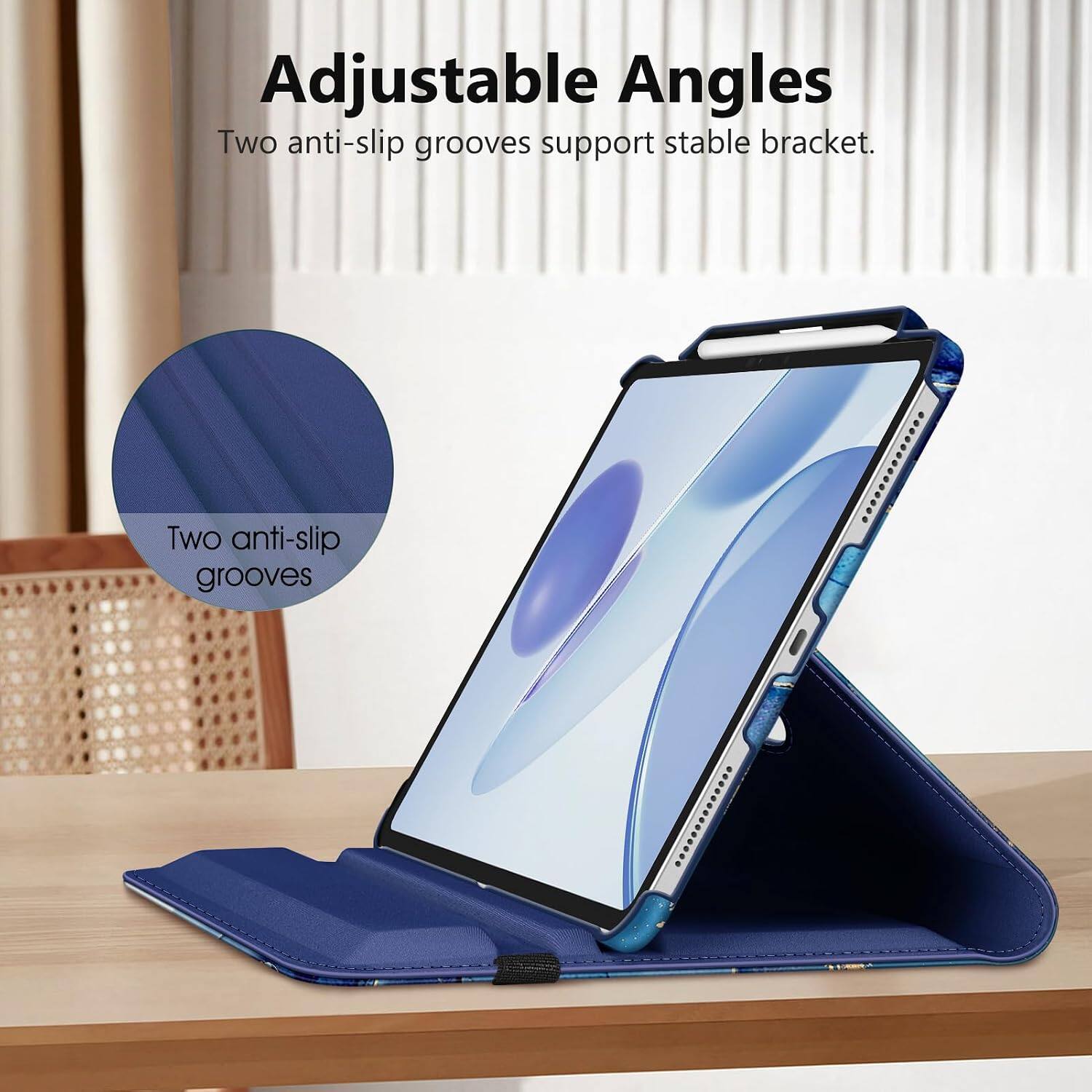 Adjustable Angles  
Two anti-slip grooves support stable bracket.  
Two anti-slip grooves