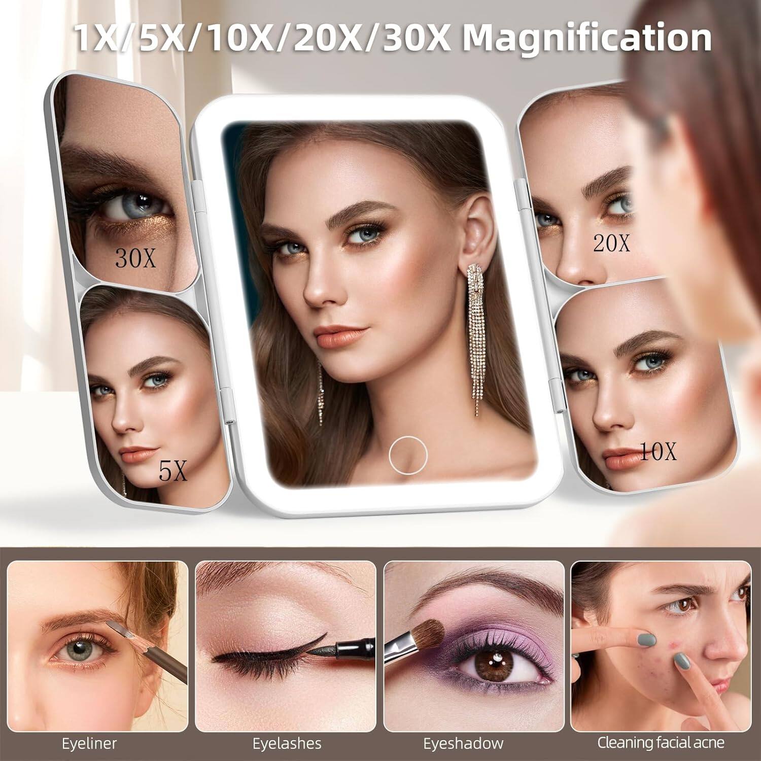 1X/5X/10X/20X/30X Magnification

30X 20X 5X 10X

Eyeliner Eyelashes Eyeshadow Cleaning facial acne