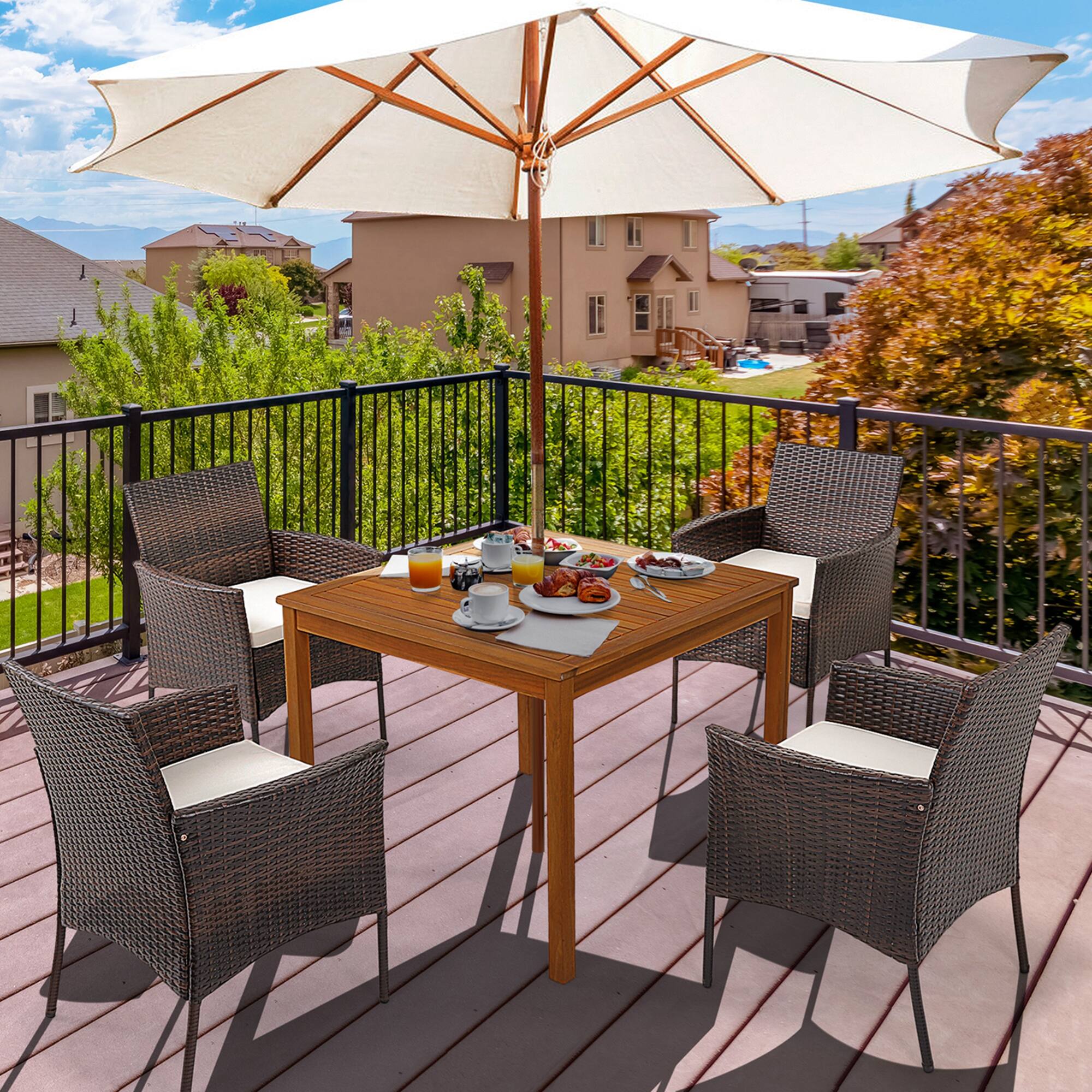 Alt View 1. Costway - Costway Set of 4 Patio Rattan Dining Chairs Cushioned Seat Curved Armrests Outdoor Porch - Mixed Brown,Off White.