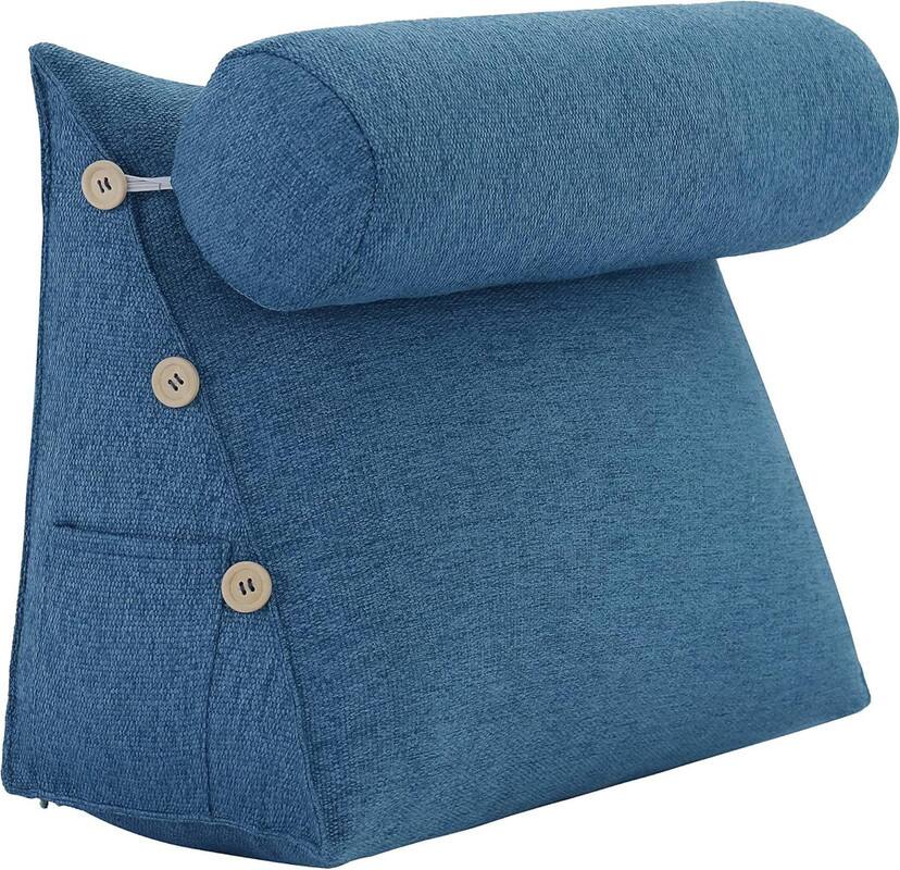 Alt View 1. wowmax - Reading Pillow for Adults - Lumbar Support Cushion for Bed & Sofa (Blue Polyester) - Blue.