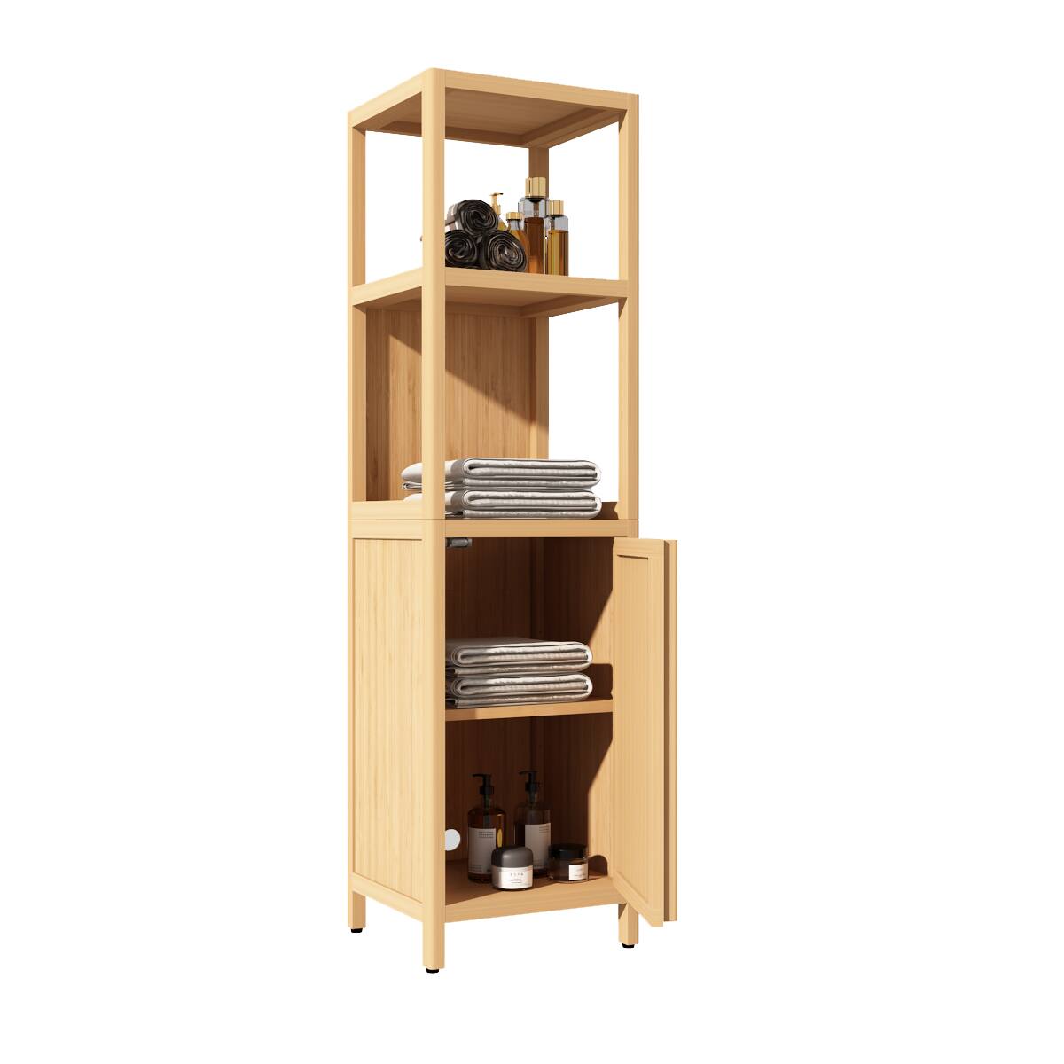 Alt View 2. TinyHomie - Large capacity multifunctional bamboo storage cabinet furniture for bathroom and living room - Natural.