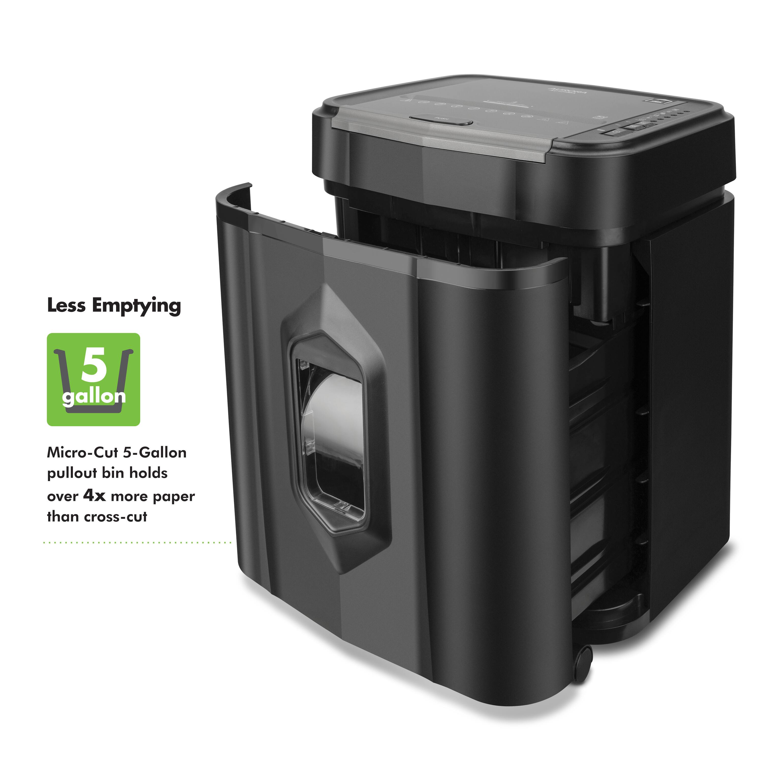 Less Emptying  
5 gallon  
Micro-Cut 5-Gallon pullout bin holds over 4x more paper than cross-cut