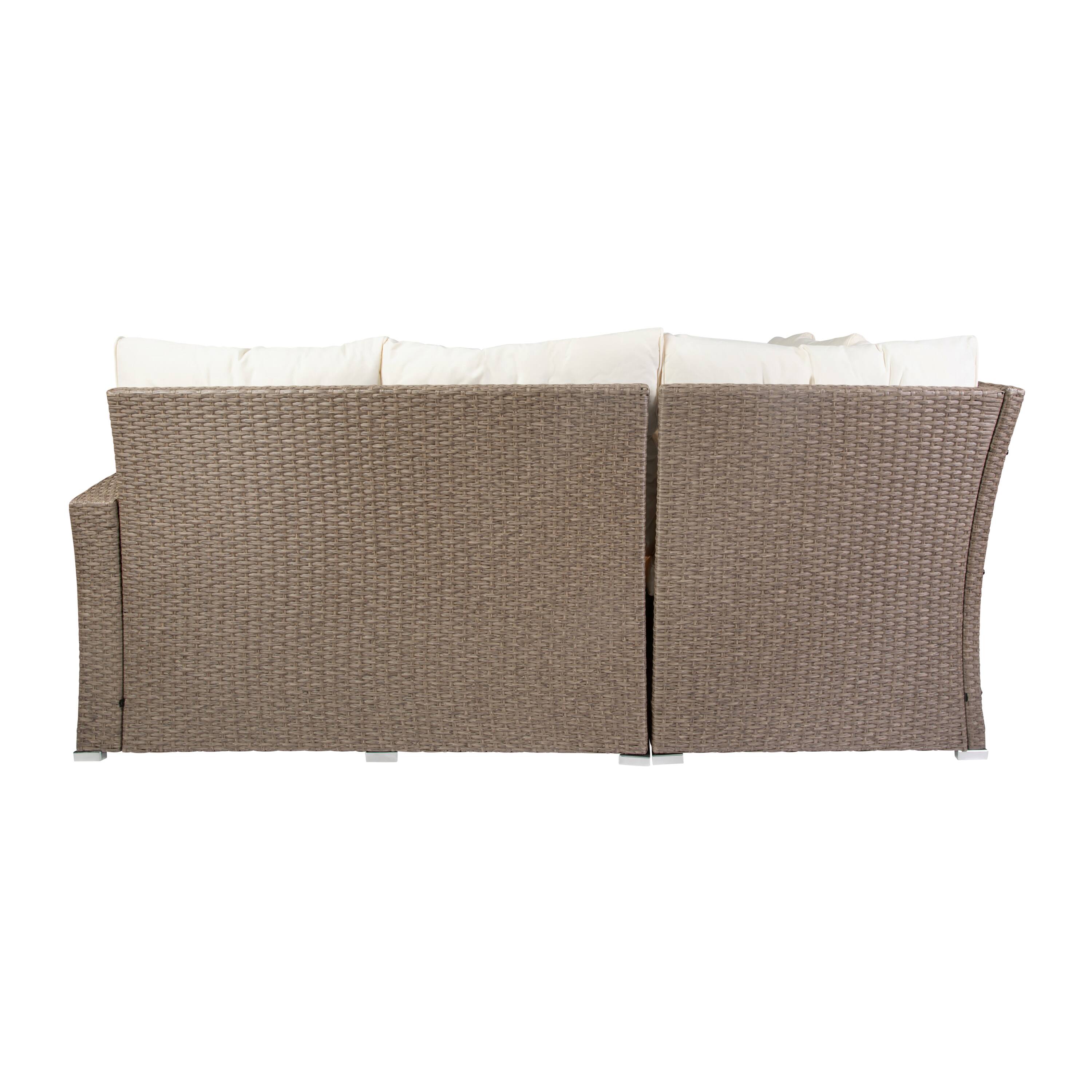 Back. Flash Furniture - Huck Indoor/Outdoor Wicker Rattan Conversation Set, L-Shaped Sofa with Dining Table, Weather Resistant Cushions, Beige a - Brown.