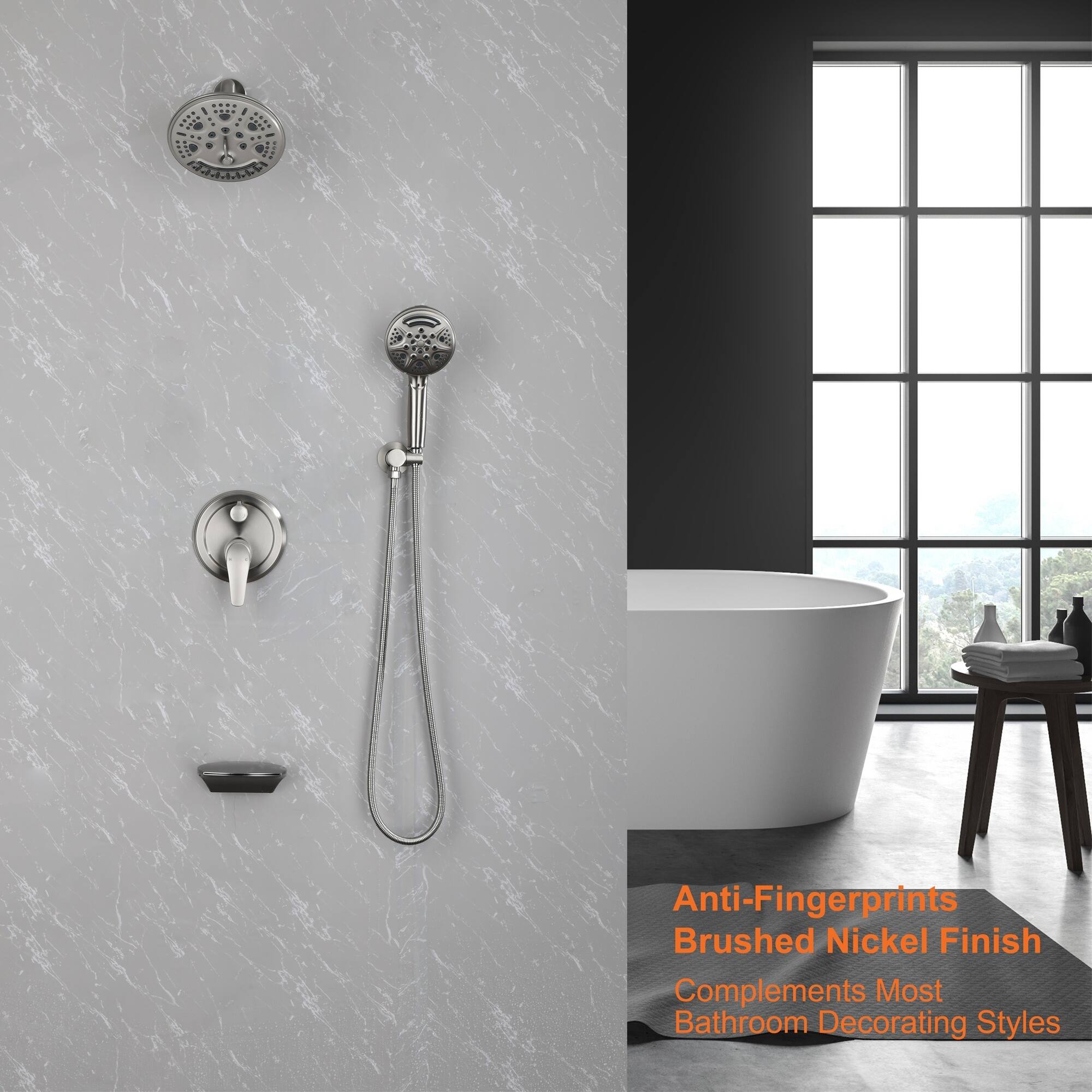 Anti-Fingerprints  
Brushed Nickel Finish  
Complements Most Bathroom Decorating Styles