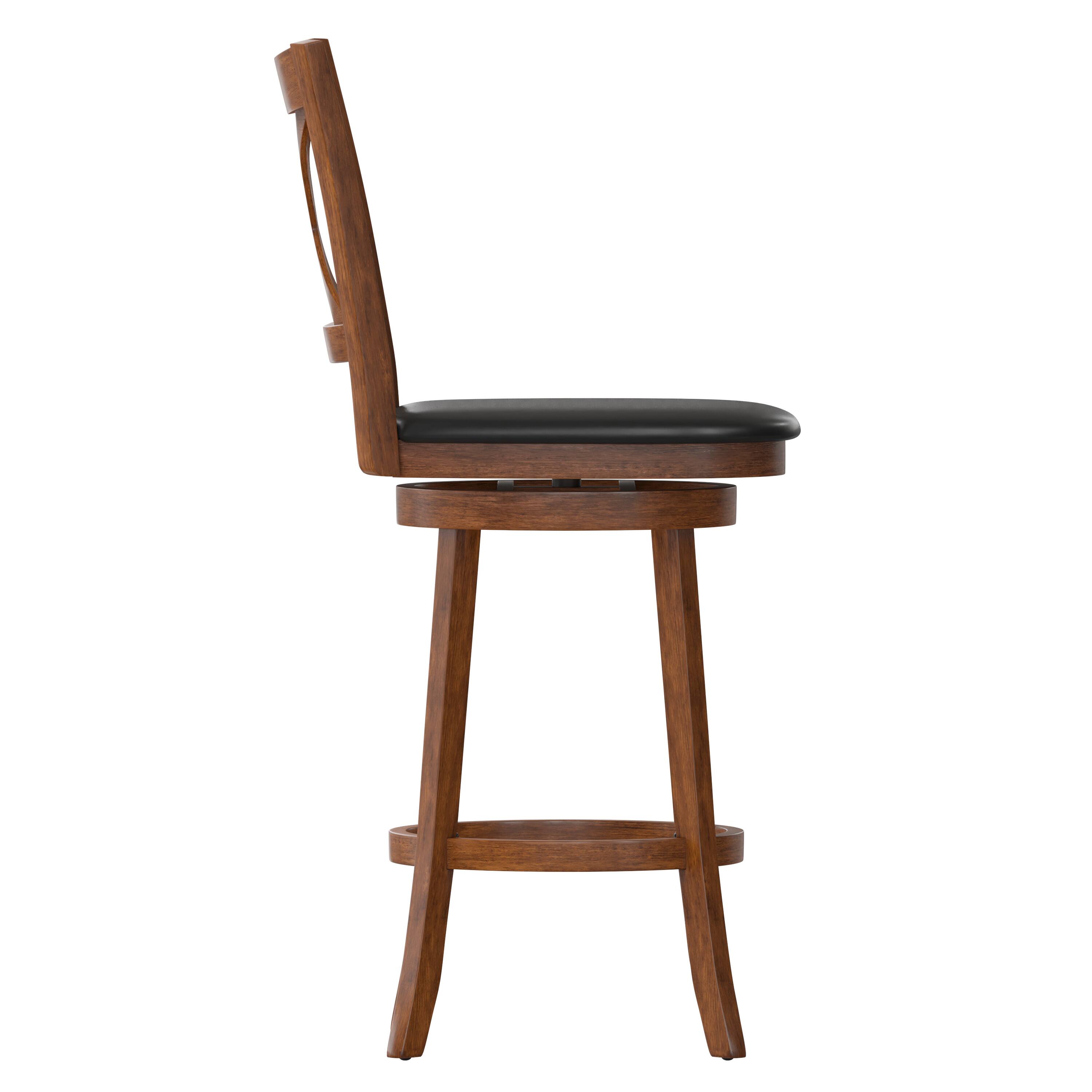 Left. Flash Furniture - Felicity Commercial Grade Wood Classic Crossback Swivel Bar Height Barstool with Padded Black LeatherSoft Seat, Antique - Brown.