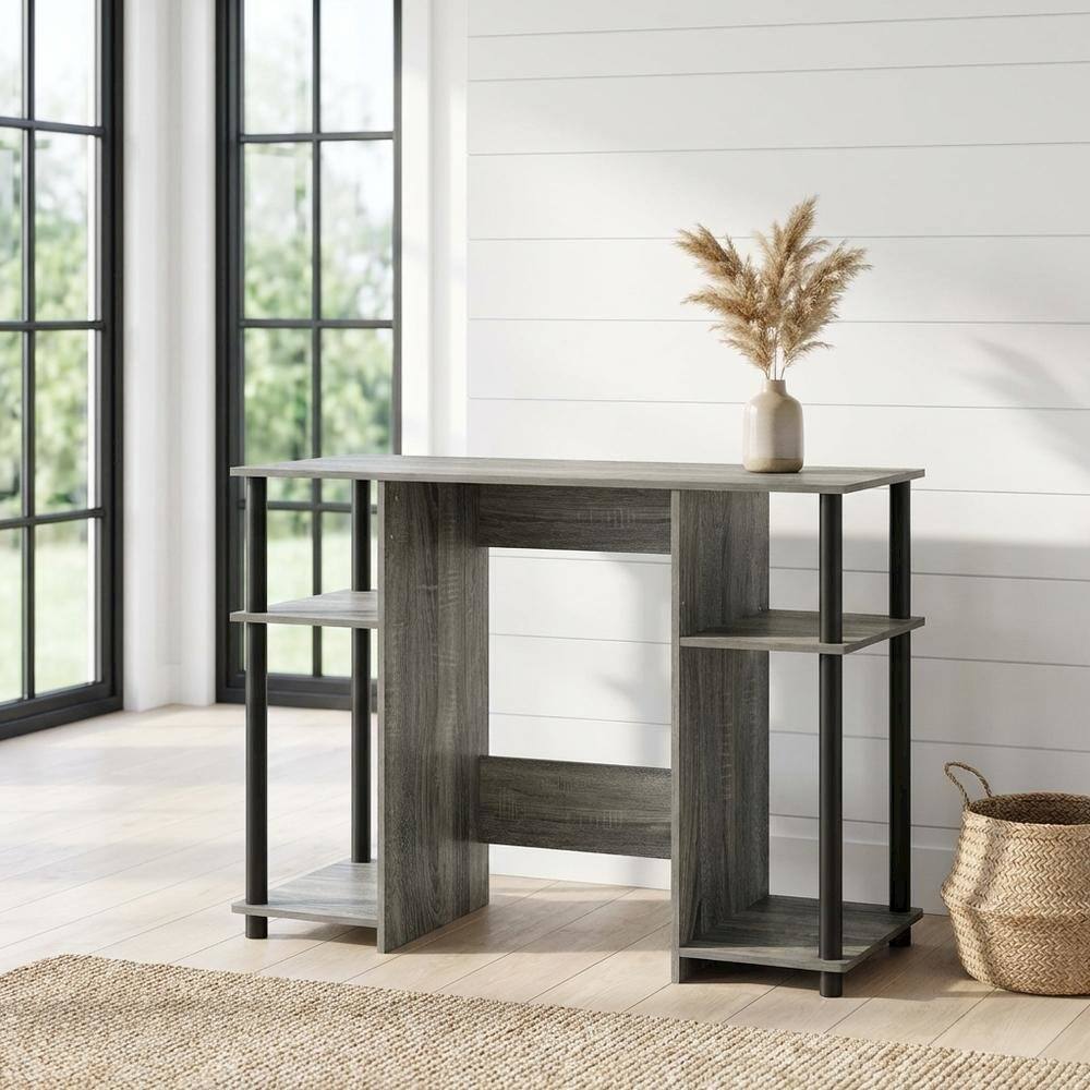 Angle. BisonOffice - Compact French Oak Grey And Black Study Desk With Modern Design - French Oak Grey/Black.