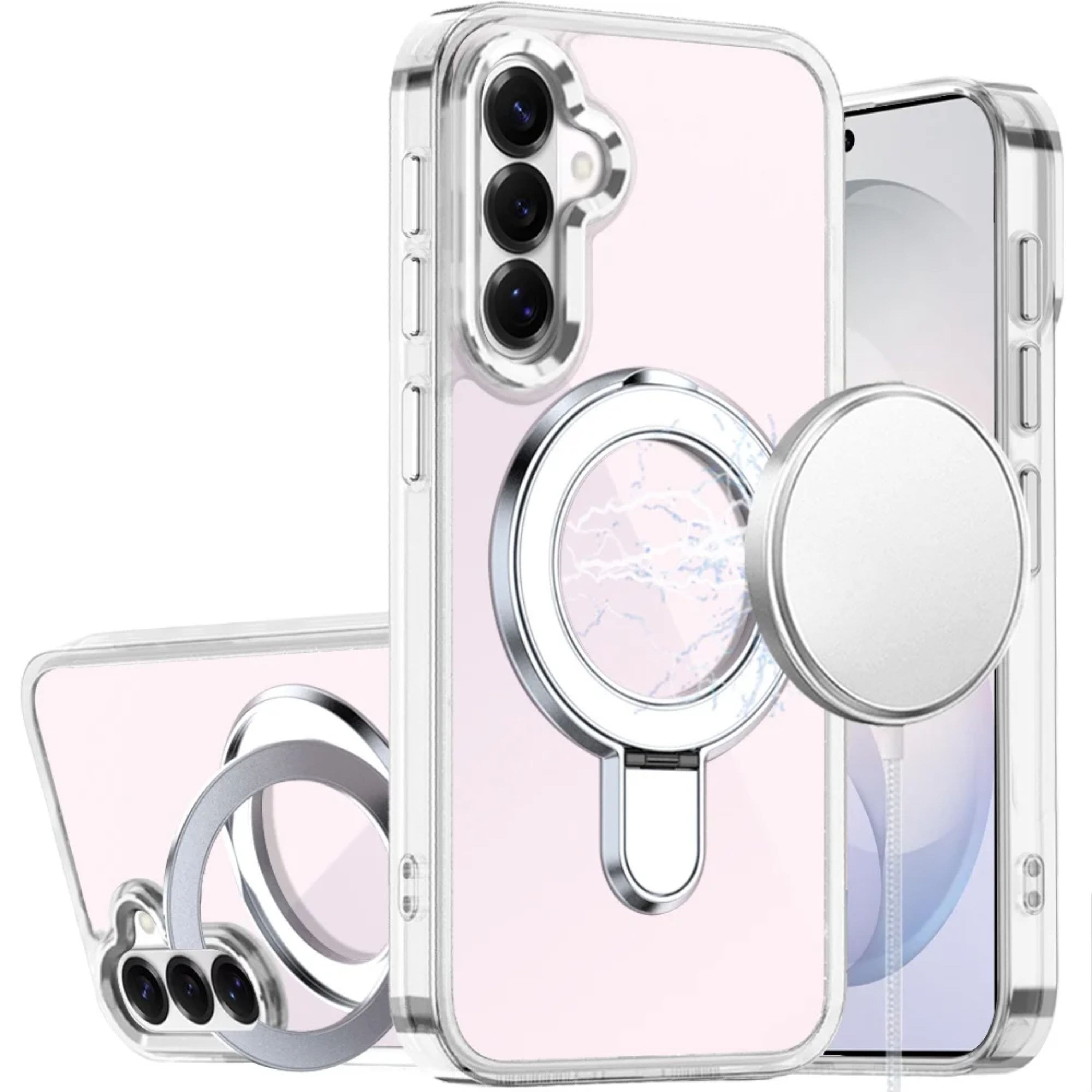 Kitcheniva - Radiant Chrome Magnetic Circle Stand Plus Tempered Glass For Samsung S26 FE - Clear price history on PriceWatchPro
