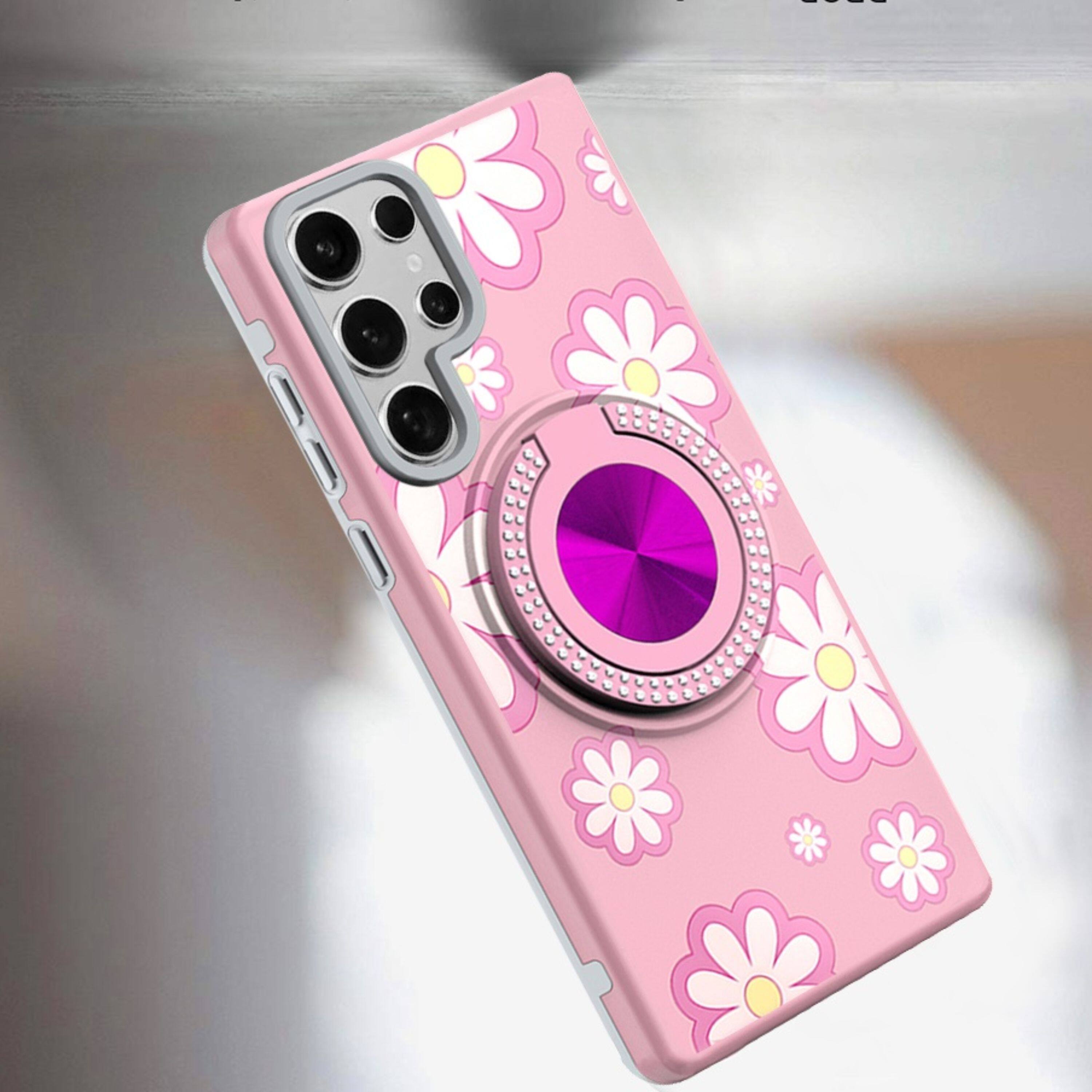 Left. Kitcheniva - Printed Design Case With Bling 360 Stand Plus Tempered Glass For Samsung S25 Ultra Floral D - Multicolor.