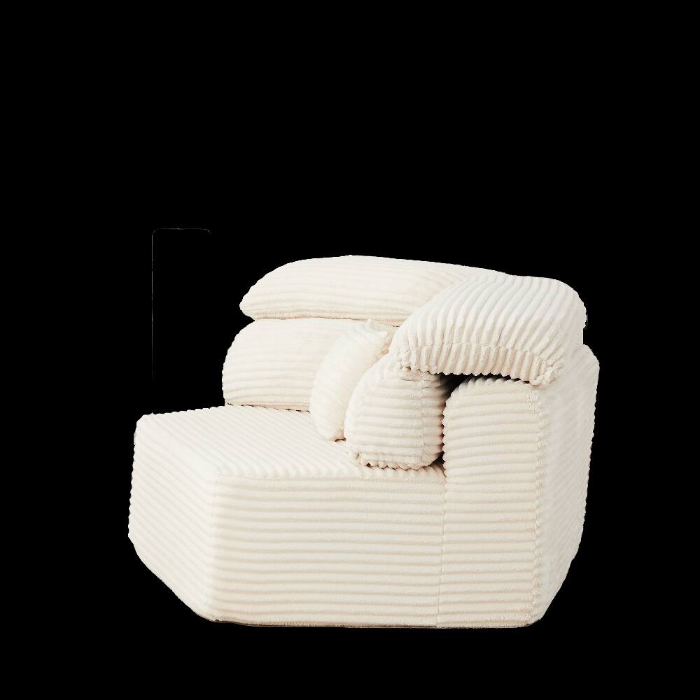 Left. Loheer - Loheer Modular Sofa 53-Inch Cream Corduroy Single Seater Lounge Chair Pentagonal Foam Sofa - Cream.