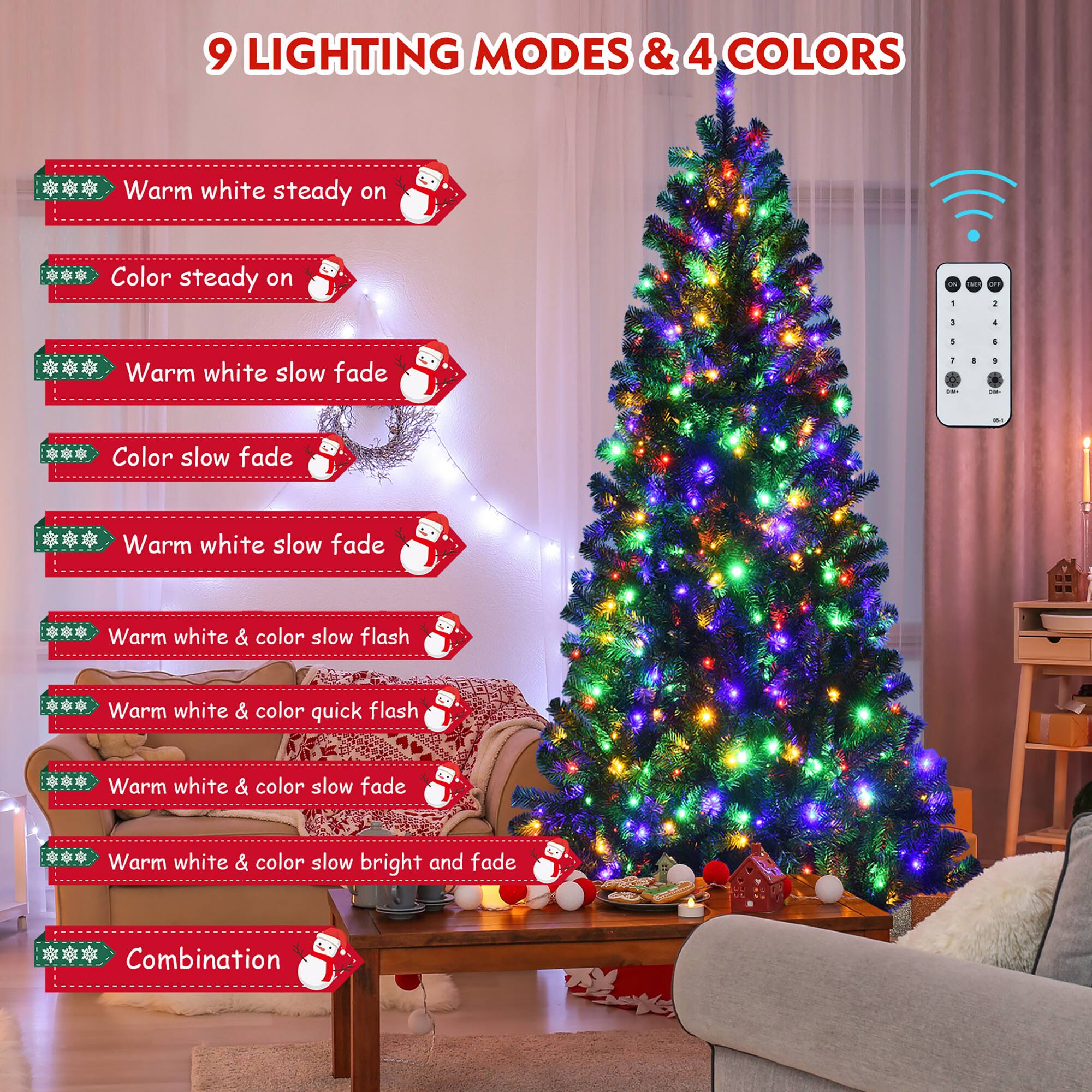 9 LIGHTING MODES & 4 COLORS:

1. Warm white steady on
2. Color steady on
3. Warm white slow fade
4. Color slow fade
5. Warm white & color slow fade
6. Warm white & color quick flash
7. Warm white & color slow bright and fade
8. Warm white & color slow bright and fade
9. Combination