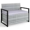 Front. Costway - Costway Patio Storage Bench Wicker Loveseat with Built-in Storage & Long Seat Cushion - Gray.