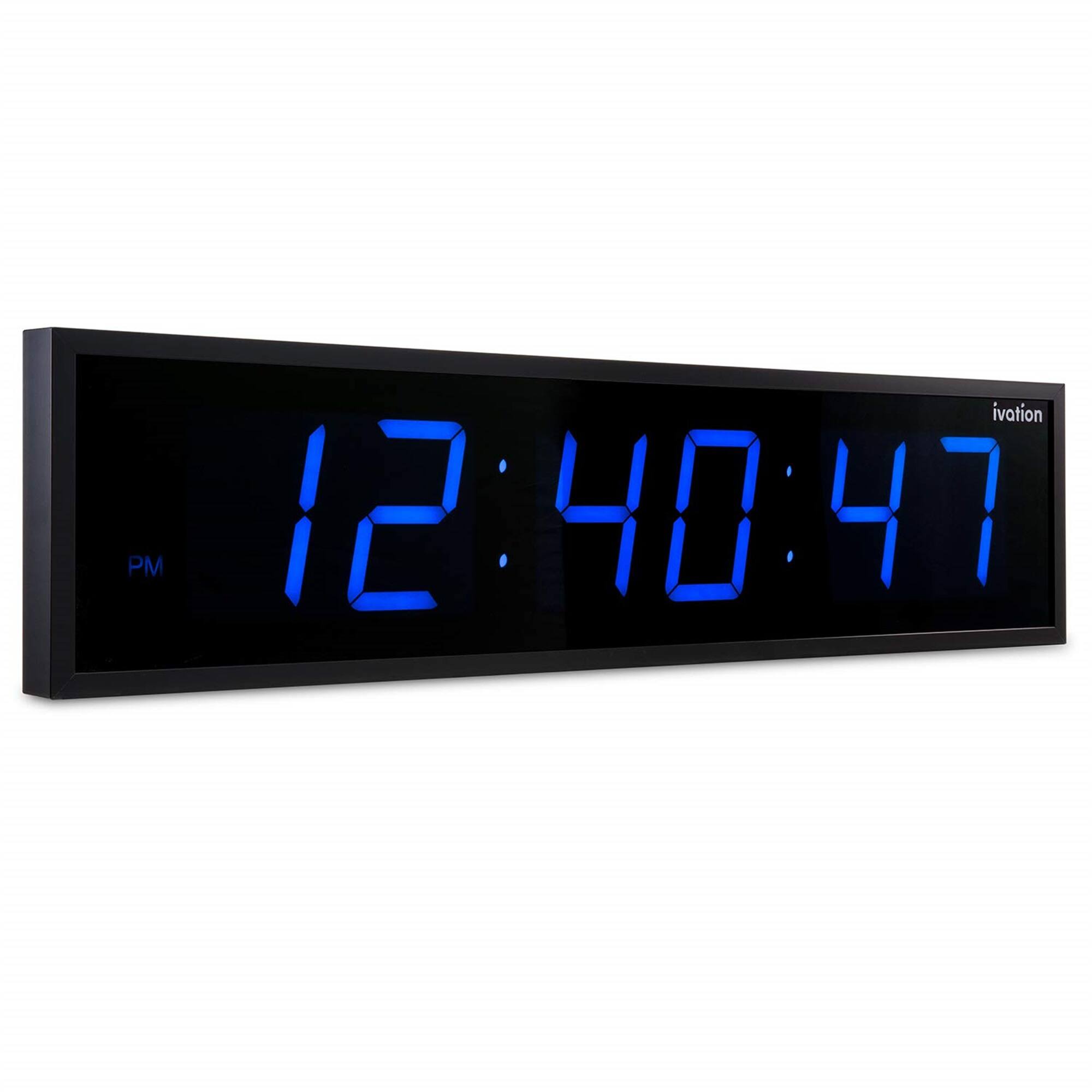 Ivation - Large Digital Clock, 24" Led Wall Clock with Stopwatch, Alarms, Timer, Temp & Remote - Blue