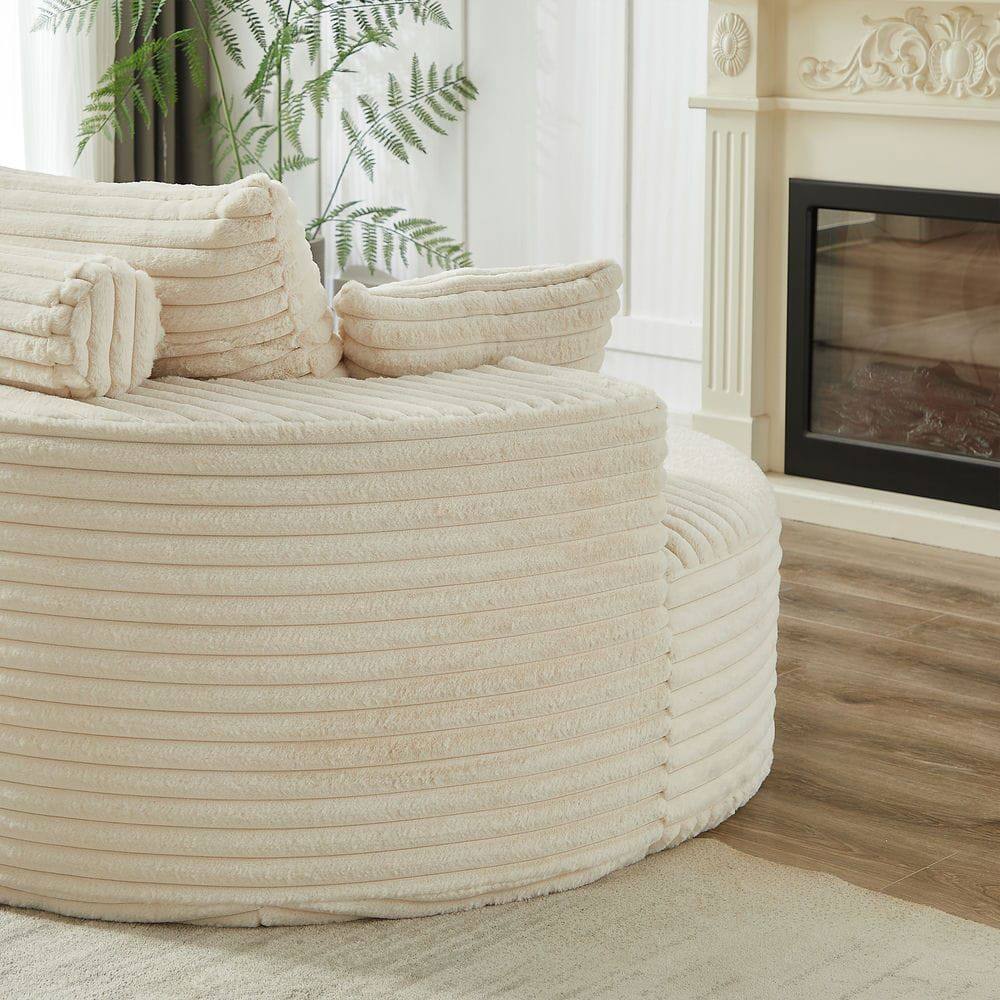 Angle. Resenkos - 55"L Corduroy Single Sofa, Fluffy Modern Sleeper Chair for Living Room & Bedroom, No Assembly, Beige - Beige.