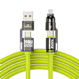 Topteng - 240W 4-in-1 Fast Charging Cable - Split into 2 Cords, for iPhone 5-17 & Samsung/Android Phones - Green