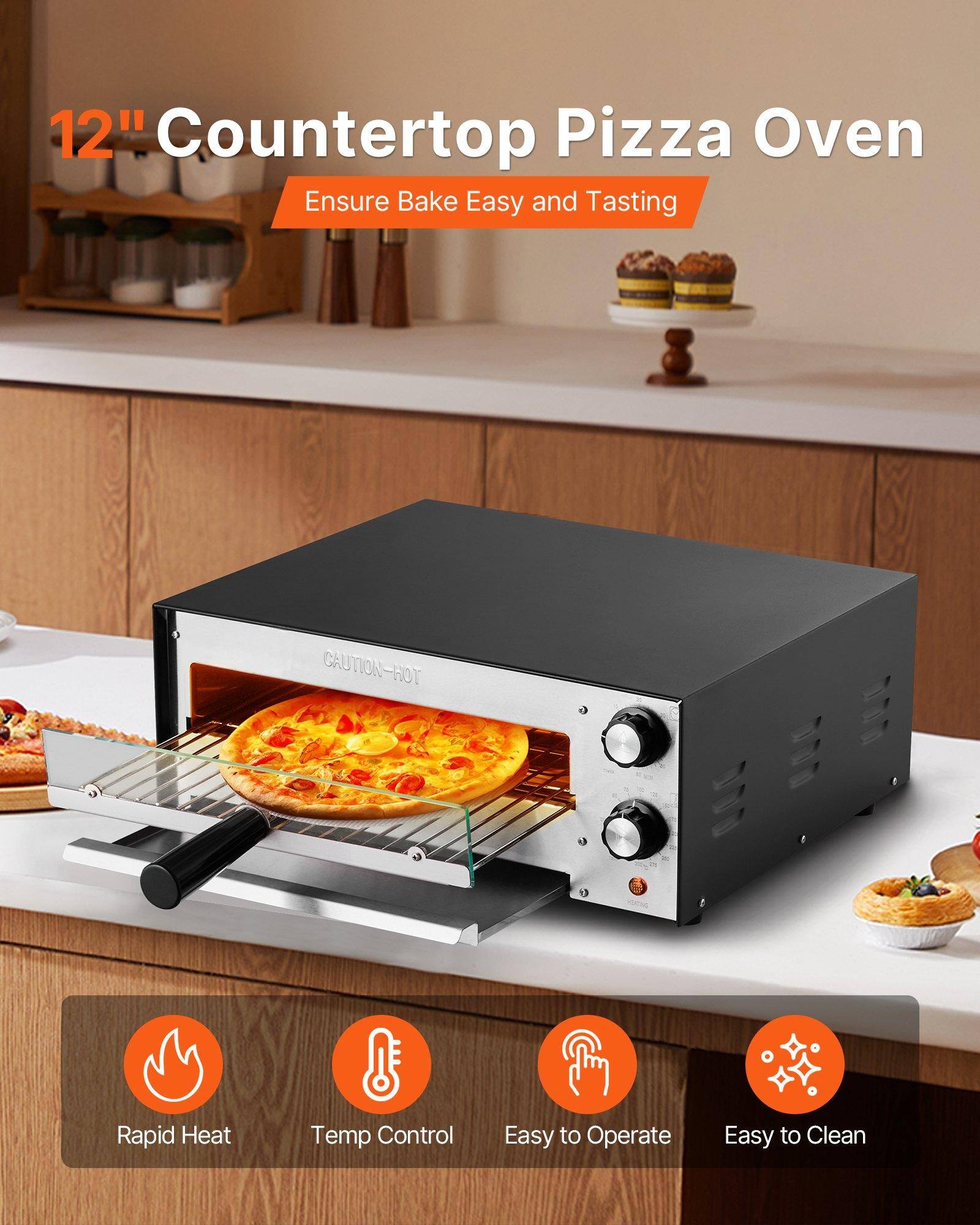 12" Countertop Pizza Oven  
Ensure Bake Easy and Tasting  

- Rapid Heat  
- Temp Control  
- Easy to Operate  
- Easy to Clean  

CAUTION - HOT