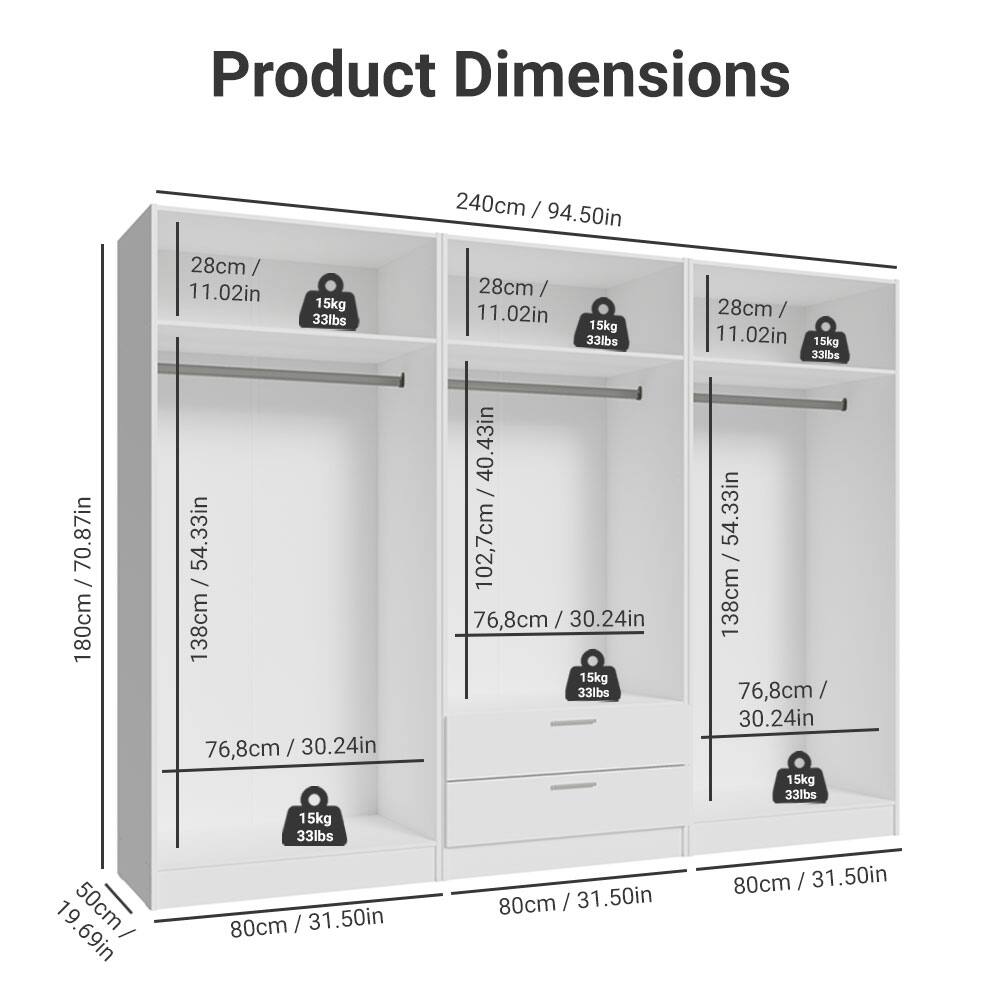 Product Dimensions

- 240cm / 94.50in
- 180cm / 70.87in
- 28cm / 11.02in
- 15kg / 33lbs
- 138cm / 54.33in
- 76.8cm / 30.24in
- 15kg / 33lbs
- 28cm / 11.02in
- 15kg / 33lbs
- 40.43in
- 102.7cm / 40.43in
- 76.8cm / 30.24in
- 15kg / 33lbs
- 28cm / 11.02in
- 15kg / 33lbs
- 138cm / 54.33in
- 76.8cm / 30.24in
- 15kg / 33lbs
- 19.69in
- 