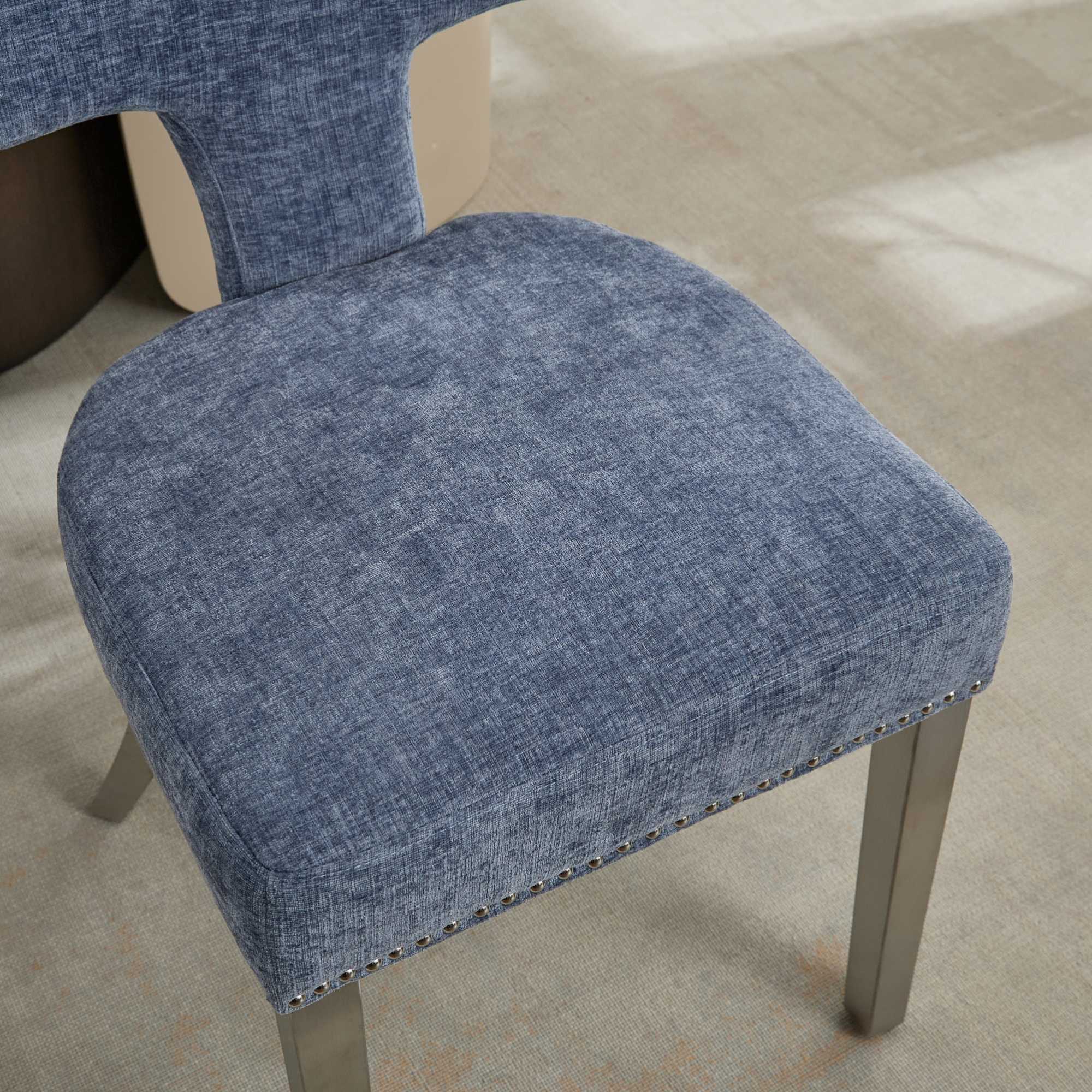 Alt View 7. GOODSILO - Modern Upholstered Dining Chairs Set of 2 with Curved Backrest and Stainless Steel Legs - Blue.