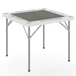 Emma + Oliver - Tannin 34.5" Square White Folding Card Game Table for 4-Players with a Green Felt Playing Surface and Cup Holders - White Top/Gray Felt Surface