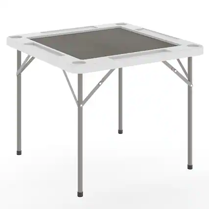 Front. Emma + Oliver - Tannin 34.5" Square White Folding Card Game Table for 4-Players with a Green Felt Playing Surface and Cup Holders - White Top/Gray Felt Surface.