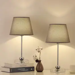 Oumilen - Set of 2 Gray Fabric Shade Table Lamps with Acrylic Bases, 17.5in Tall, Bulbs Not Included