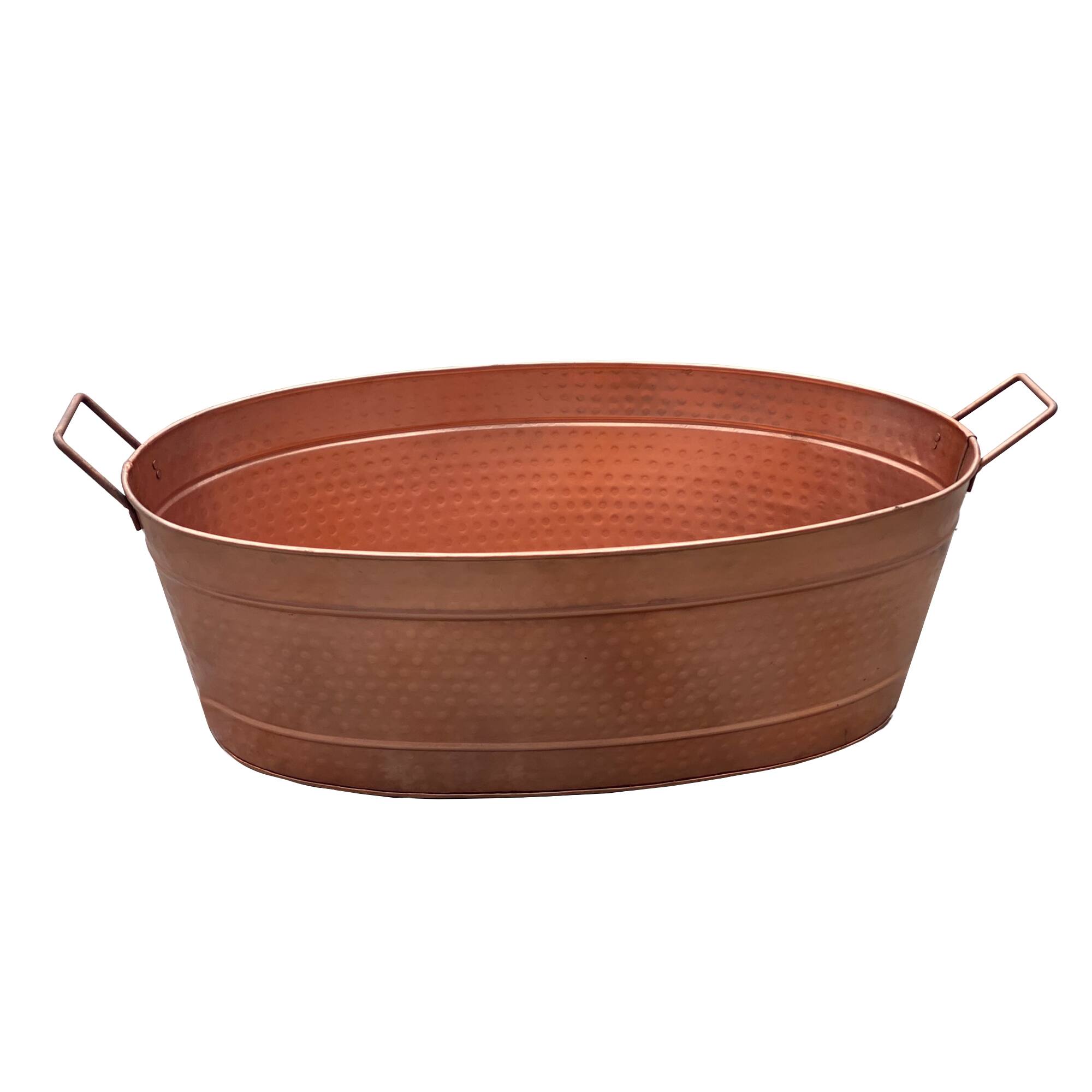 Alt View 2. Manhattan Lane - Thea Oval Shape Hammered texture Metal Tub with 2 Side Handles - Copper.