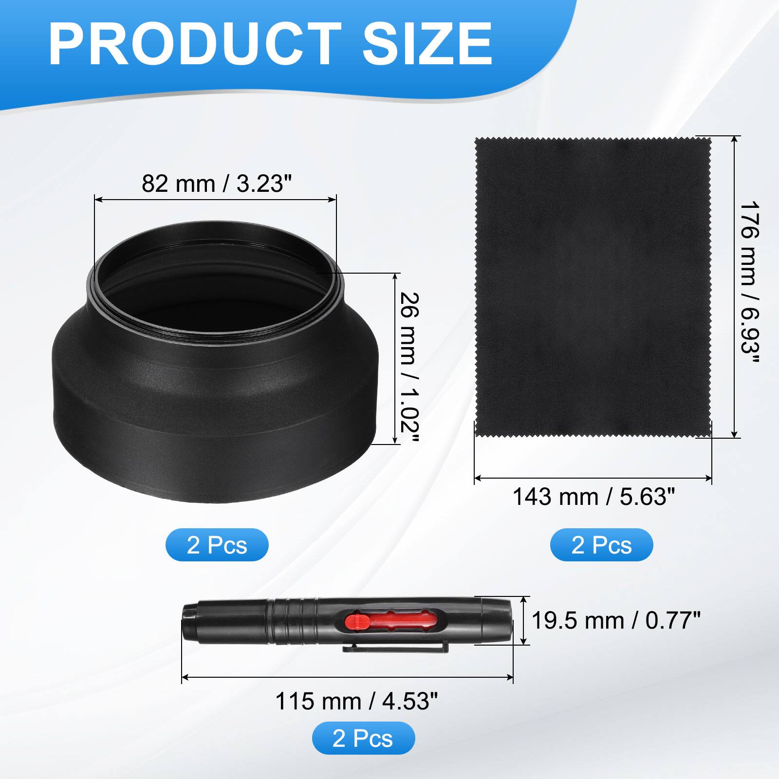 PRODUCT SIZE

- 82 mm / 3.23"
- 26 mm / 1.02"
- 143 mm / 5.63"
- 176 mm / 6.93"
- 115 mm / 4.53"
- 19.5 mm / 0.77"

2 Pcs
2 Pcs
2 Pcs