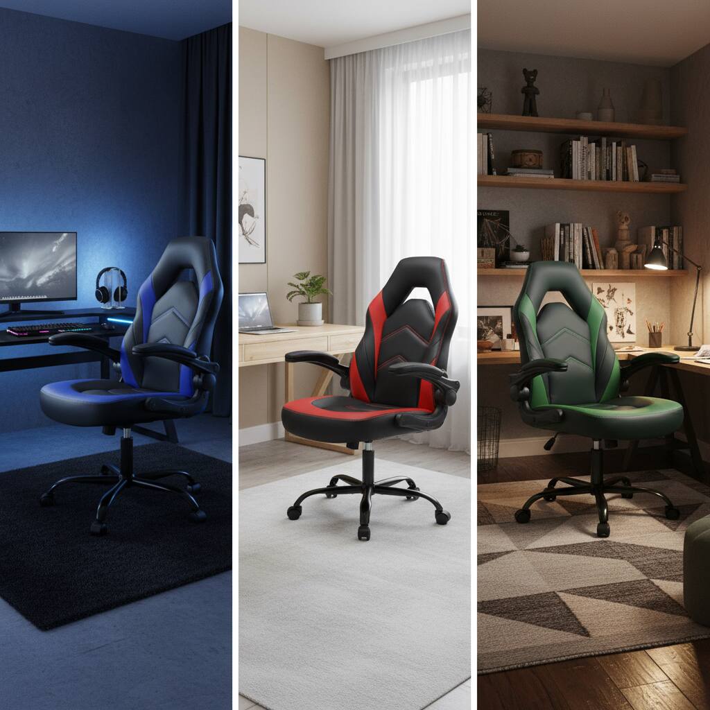 Alt View 6. AOITUN - Computer Gaming Desk Chair - Ergonomic Office Executive Adjustable Swivel Task PU Leather Racing Chair, Blue - Blue.