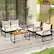 Alt View 4. Costway - 4 PCS Patio Conversation Set with Coffee Table Solid Acacia Wood Armrests Tabletop - Mix Brown,Off White.
