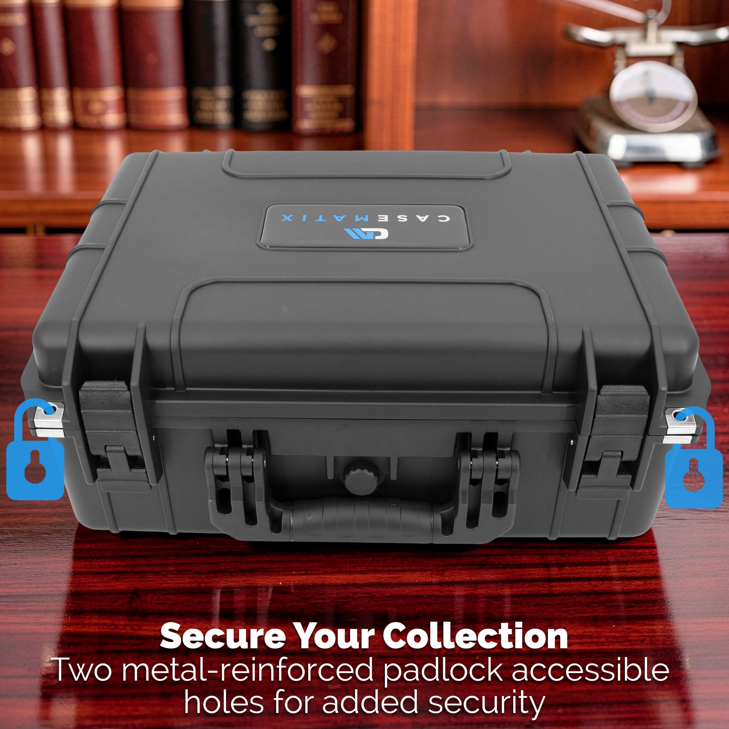 CASEMATIX

Secure Your Collection
Two metal-reinforced padlock accessible holes for added security